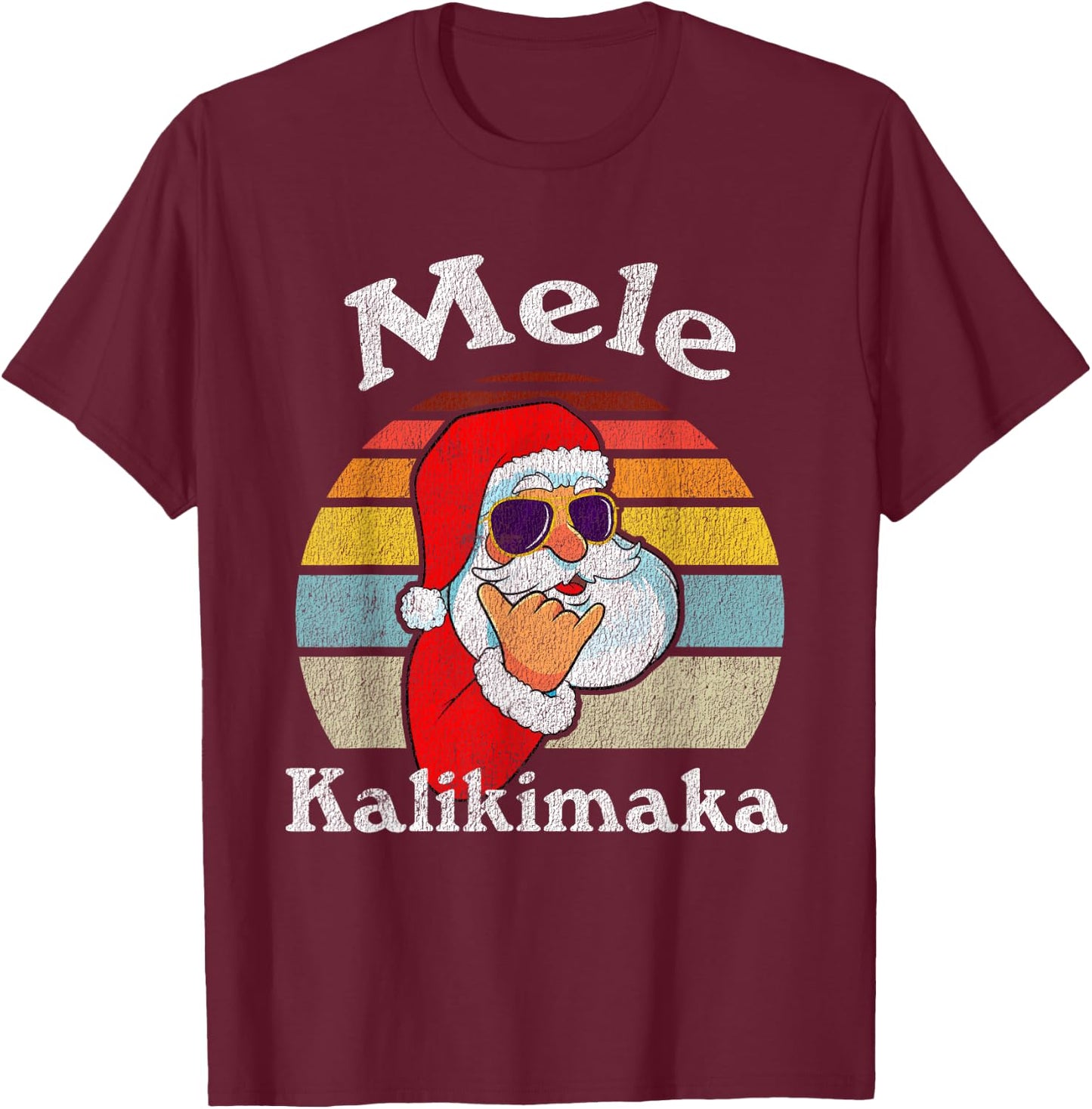 Mele Kalikimaka Retro Christmas Santa Shaka Hawaii Short Sleeve T-Shirt - T-Shirt | Maroon