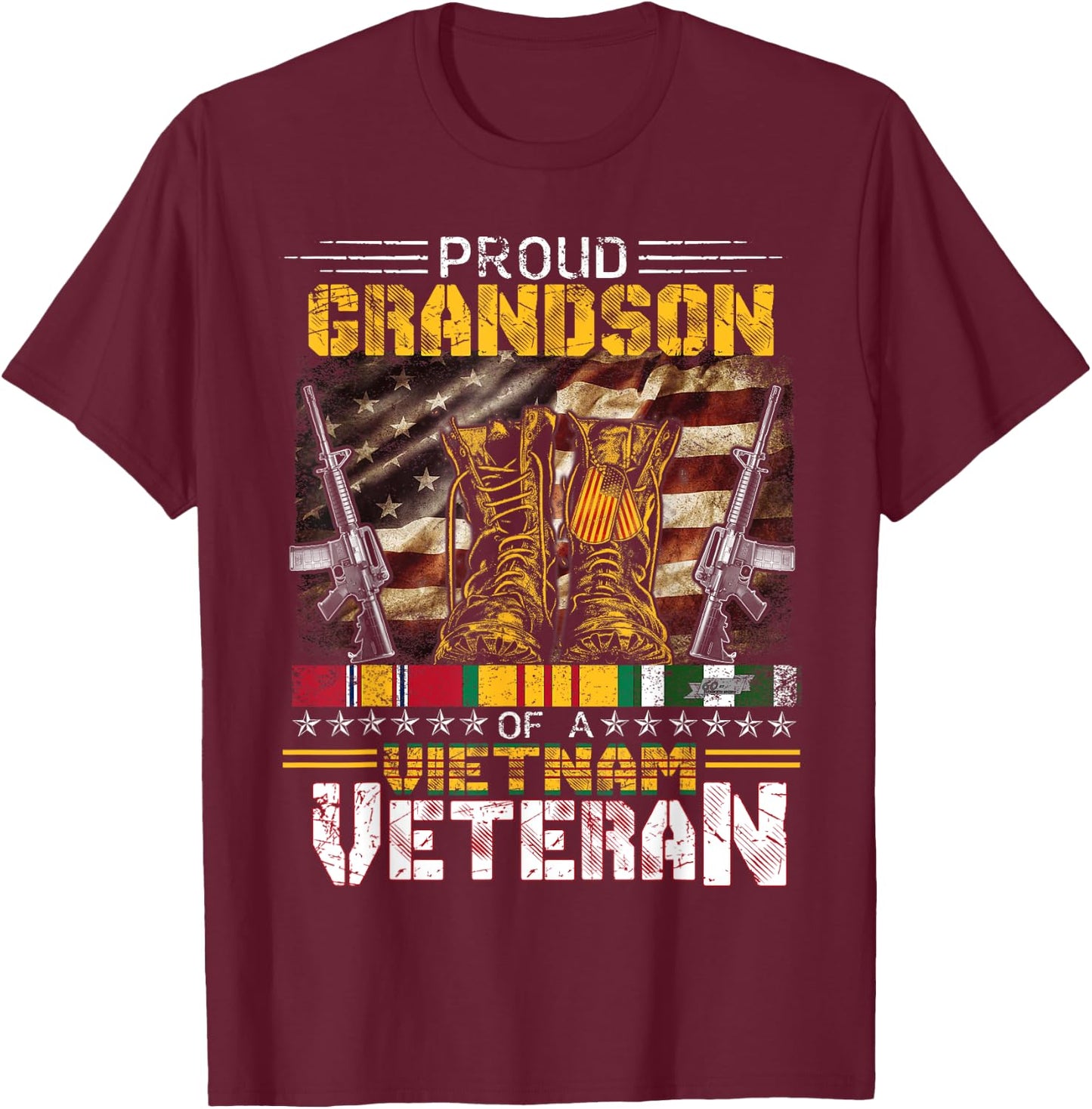 Proud Grandson Of A Vietnam Veteran Shirt | Vietnam War Vet T-Shirt - T-Shirt | Maroon