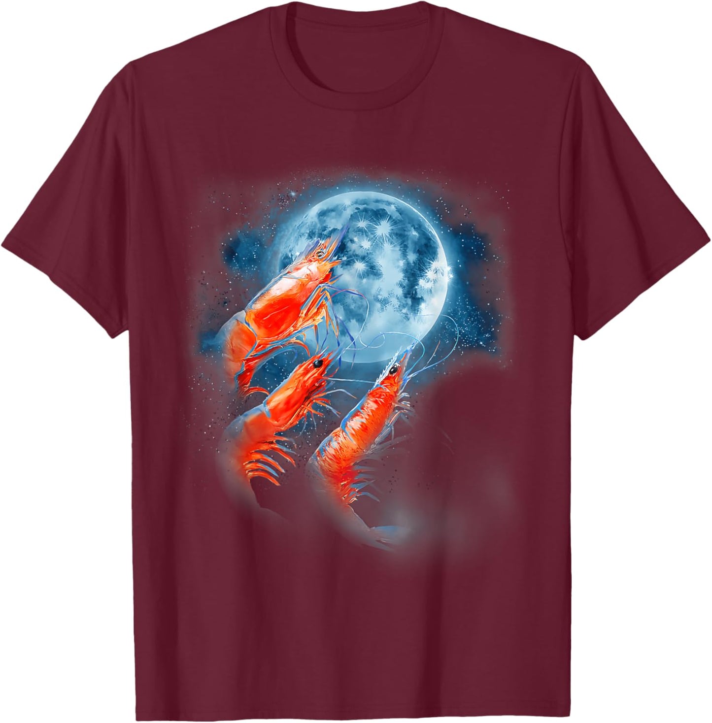 Three Shrimp Moon | Funny 3 Shrimp Howling Moon Men Women T-Shirt - T-Shirt | Maroon