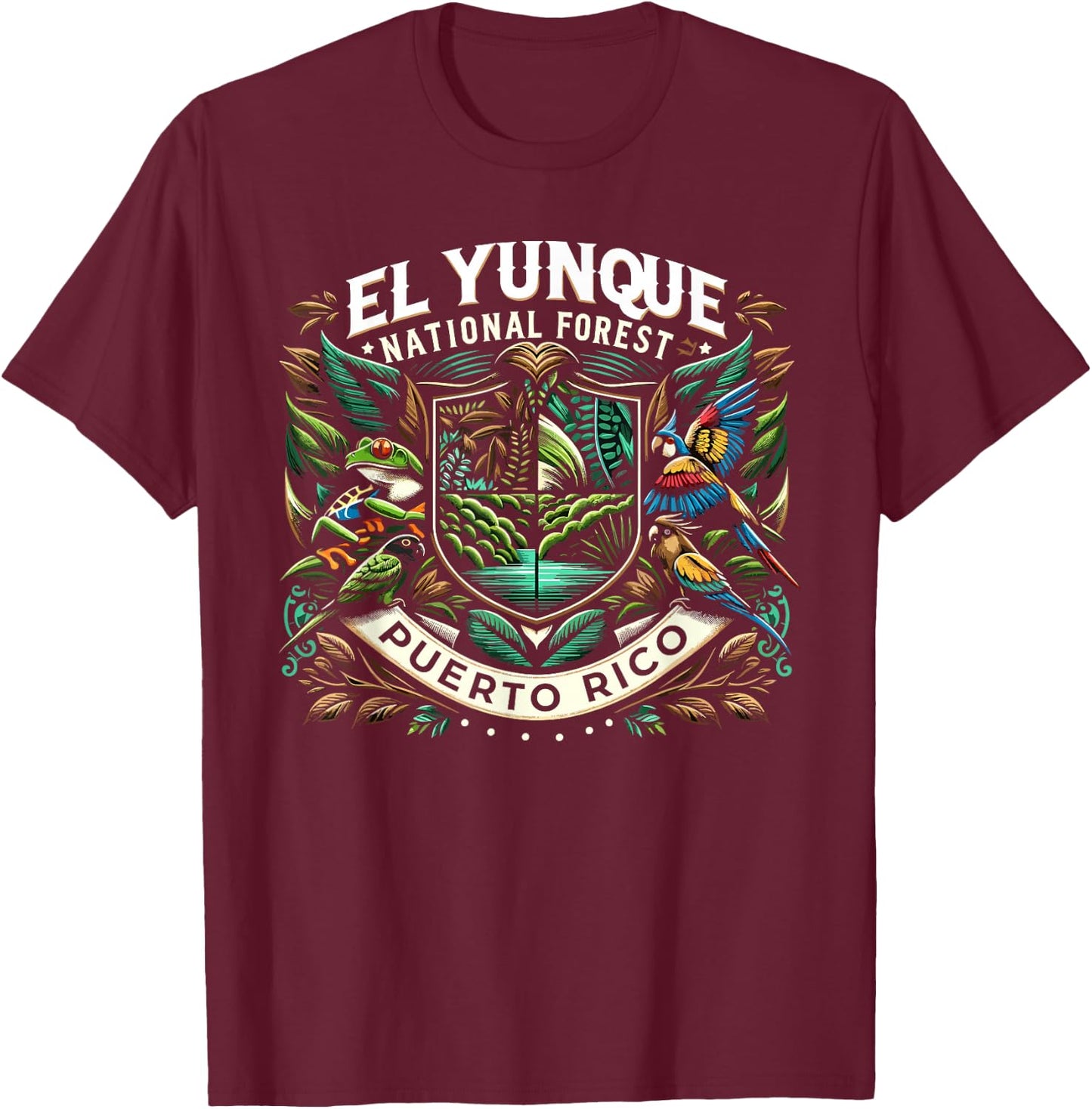 El Yunque National Forest Shirt Wildlife Puerto Rico T-Shirt - T-Shirt | Maroon