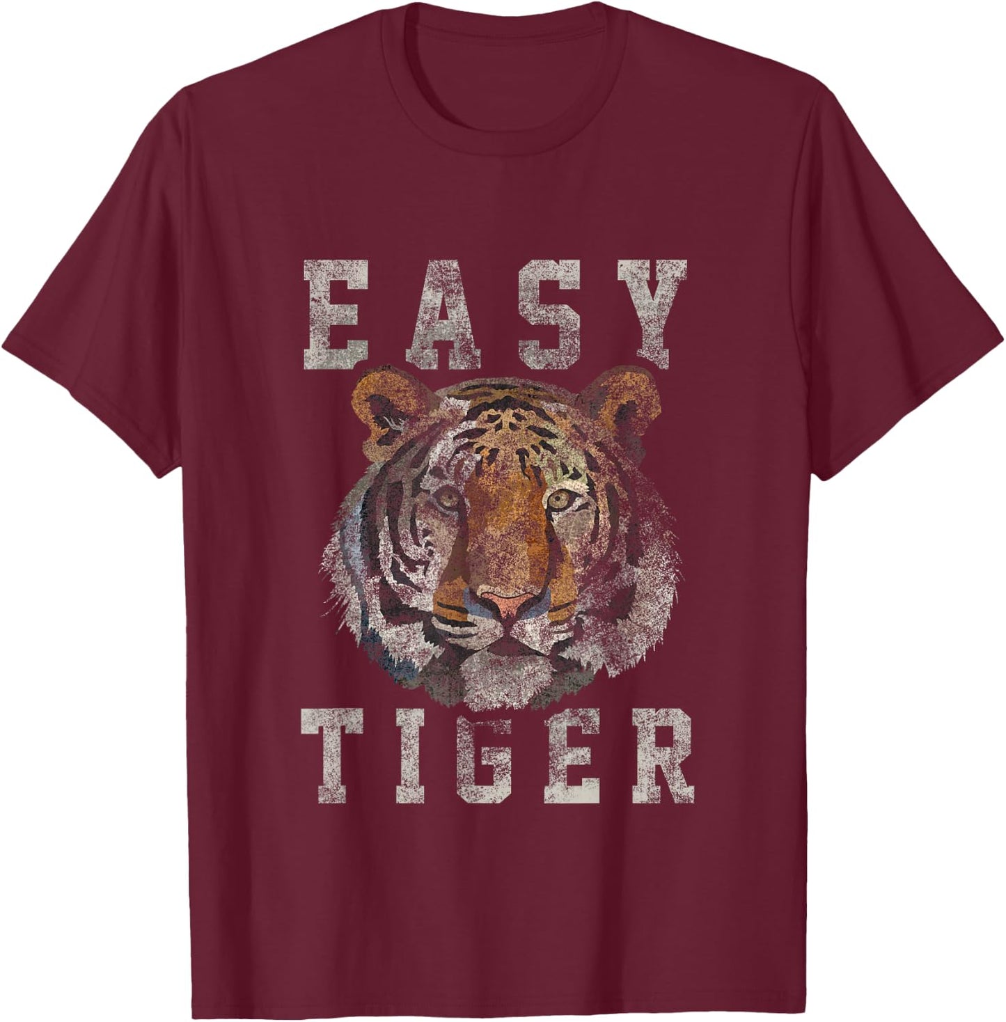 Easy Tiger Distressed Casual-Chic Graphic Small T-Shirt - T-Shirt | Maroon