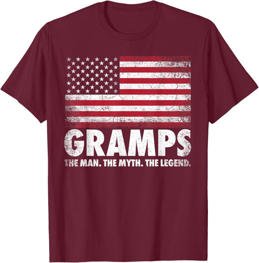 Gramps The Man Myth Legend Father's Day 4th of July Grandpa T-Shirt - T-Shirt | Maroon