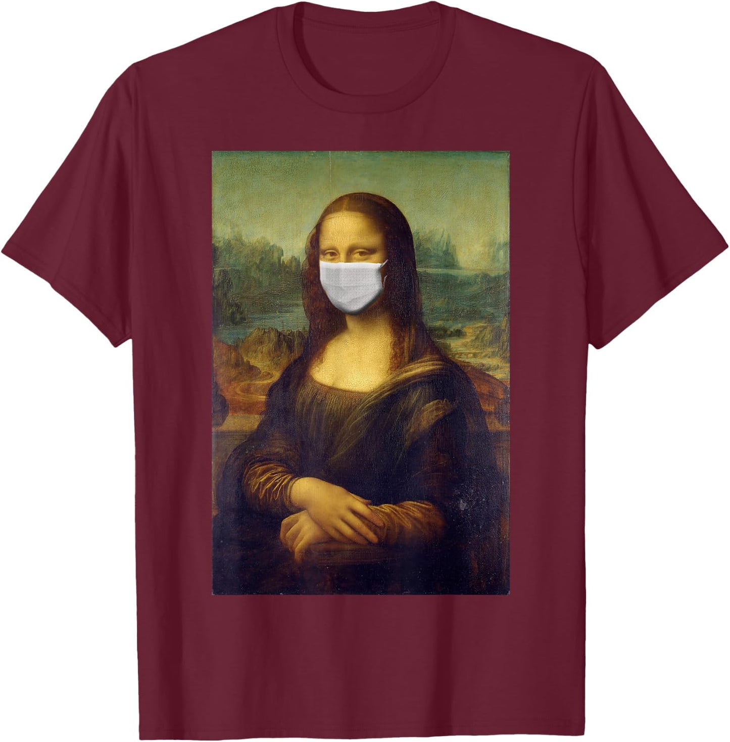 Mona Lisa Face Mask T-Shirt - T-Shirt | Maroon