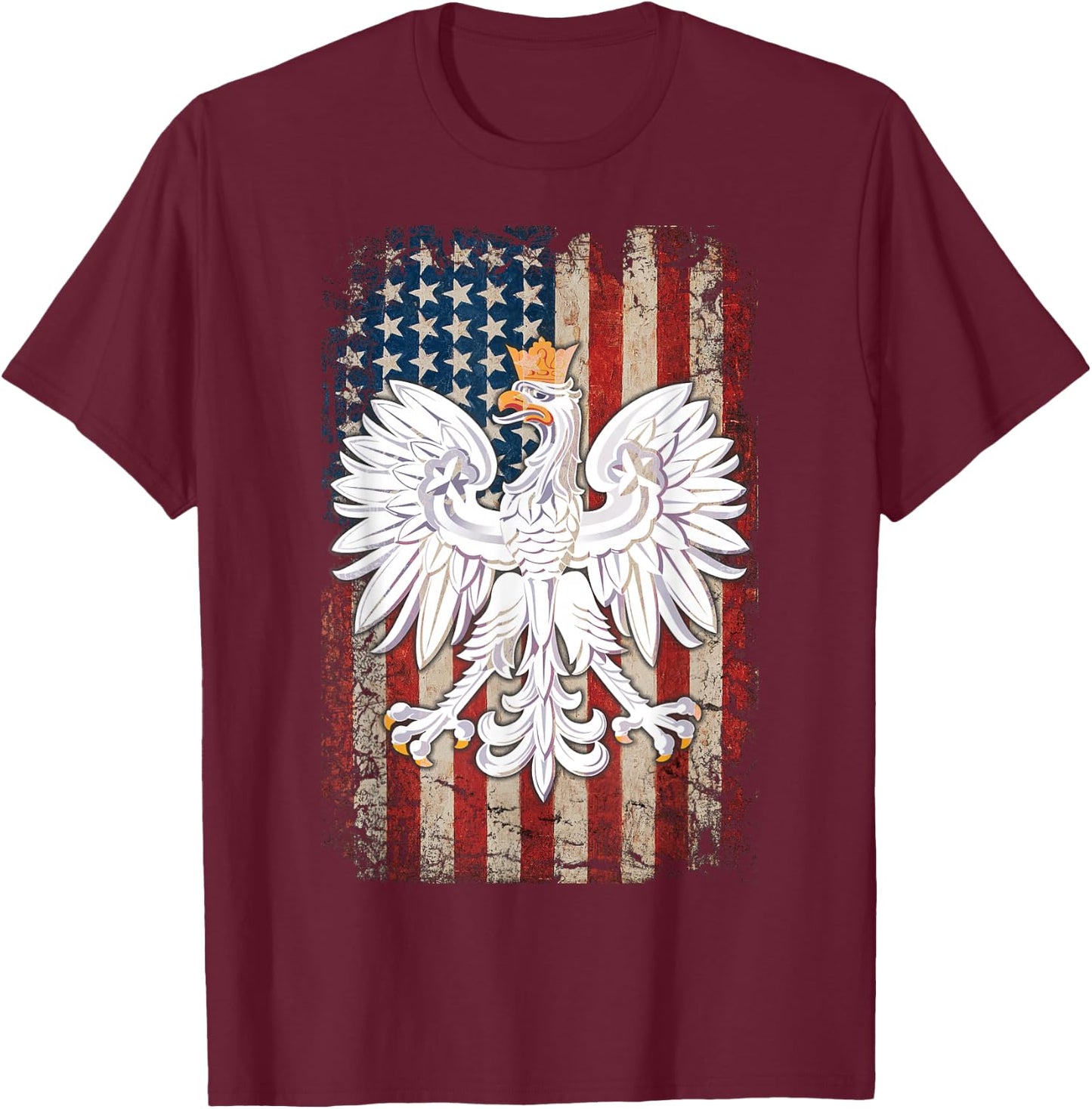 Polish Eagle American Flag Pride Poland T-Shirt - T-Shirt | Maroon