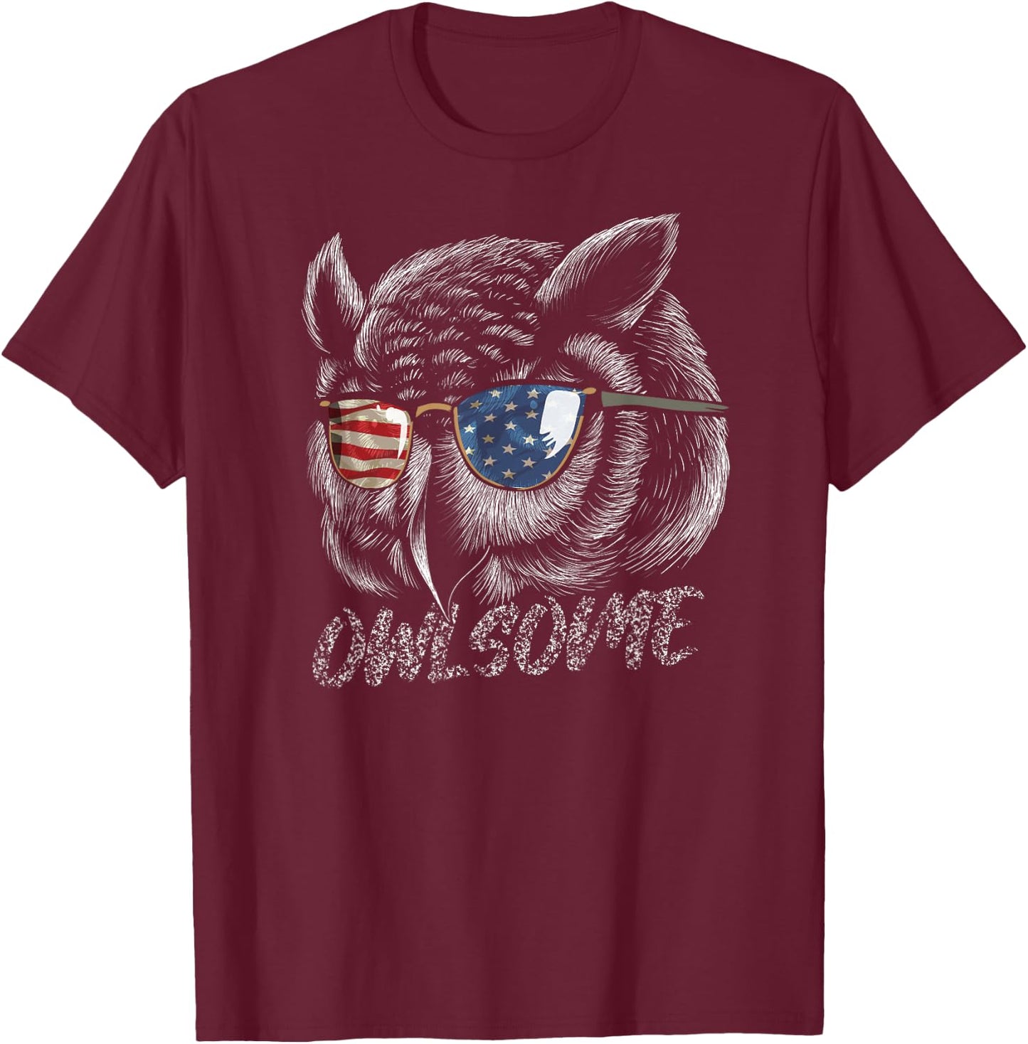Owlsome Awesome Owl Funny Patriotic Gift Owl Lovers Women Kids Men T-Shirt - T-Shirt | Maroon