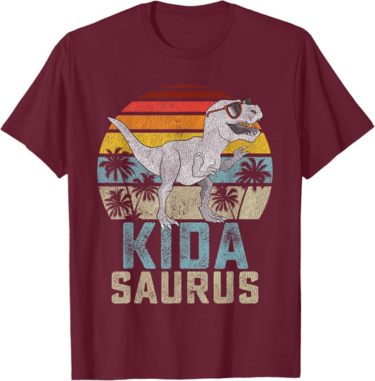 Kidasaurus T Rex Dinosaur Kid Saurus Family Matching T-Shirt - T-Shirt | Maroon