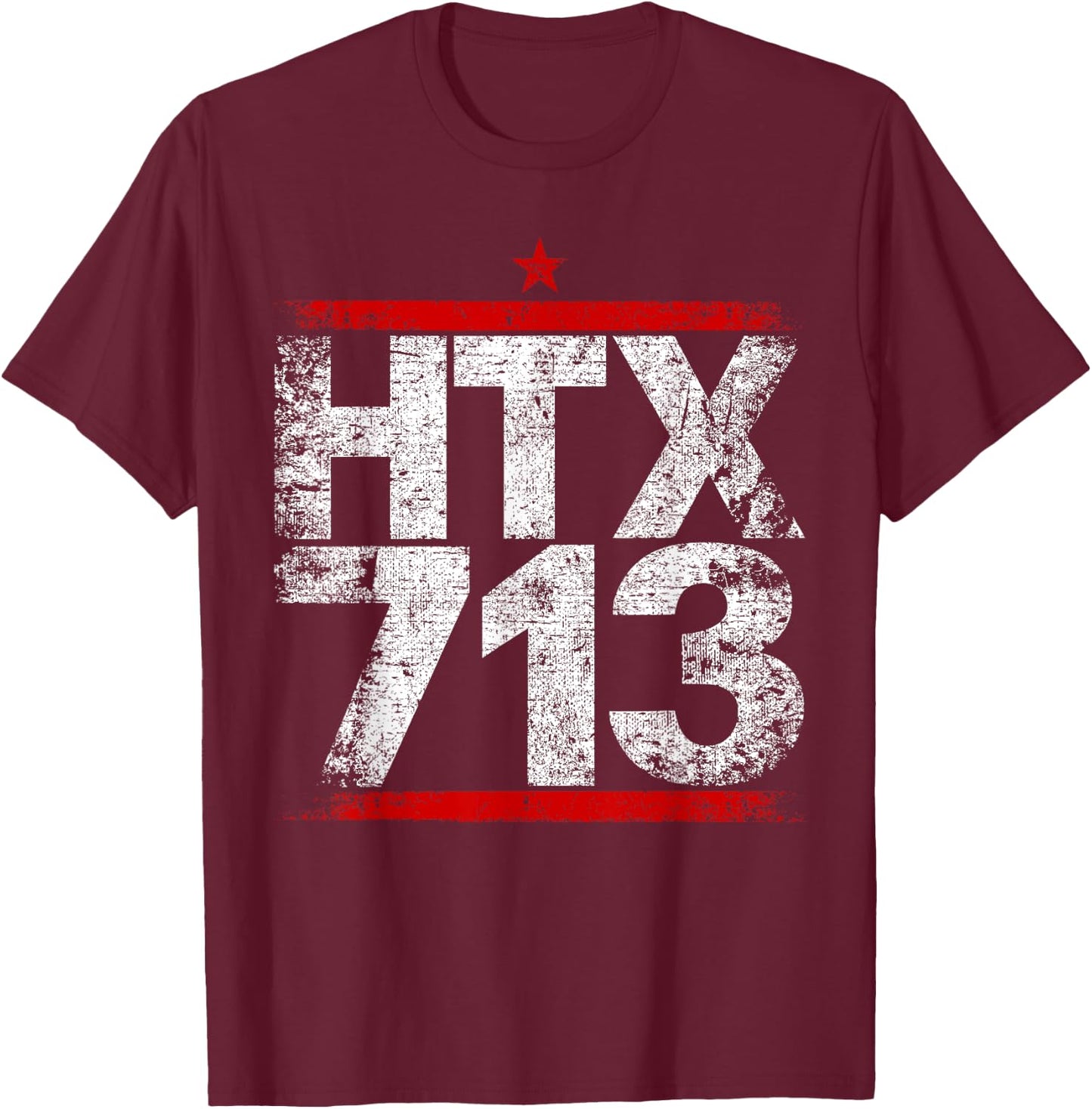 HTX 713 Houston Strong H-Town Distressed Vibe Houston Texas T-Shirt - T-Shirt | Maroon