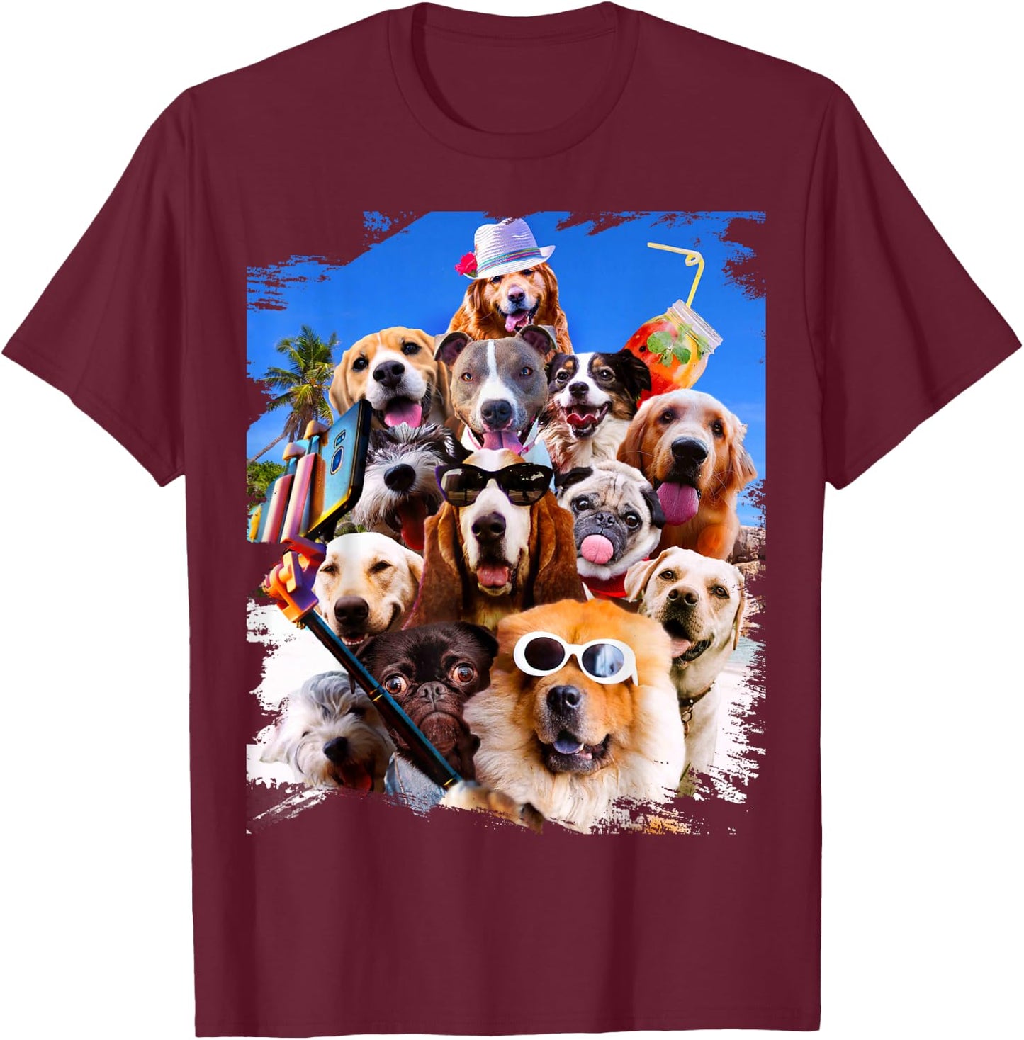 Dog Selfie with Glasses T-Shirt - T-Shirt | Maroon
