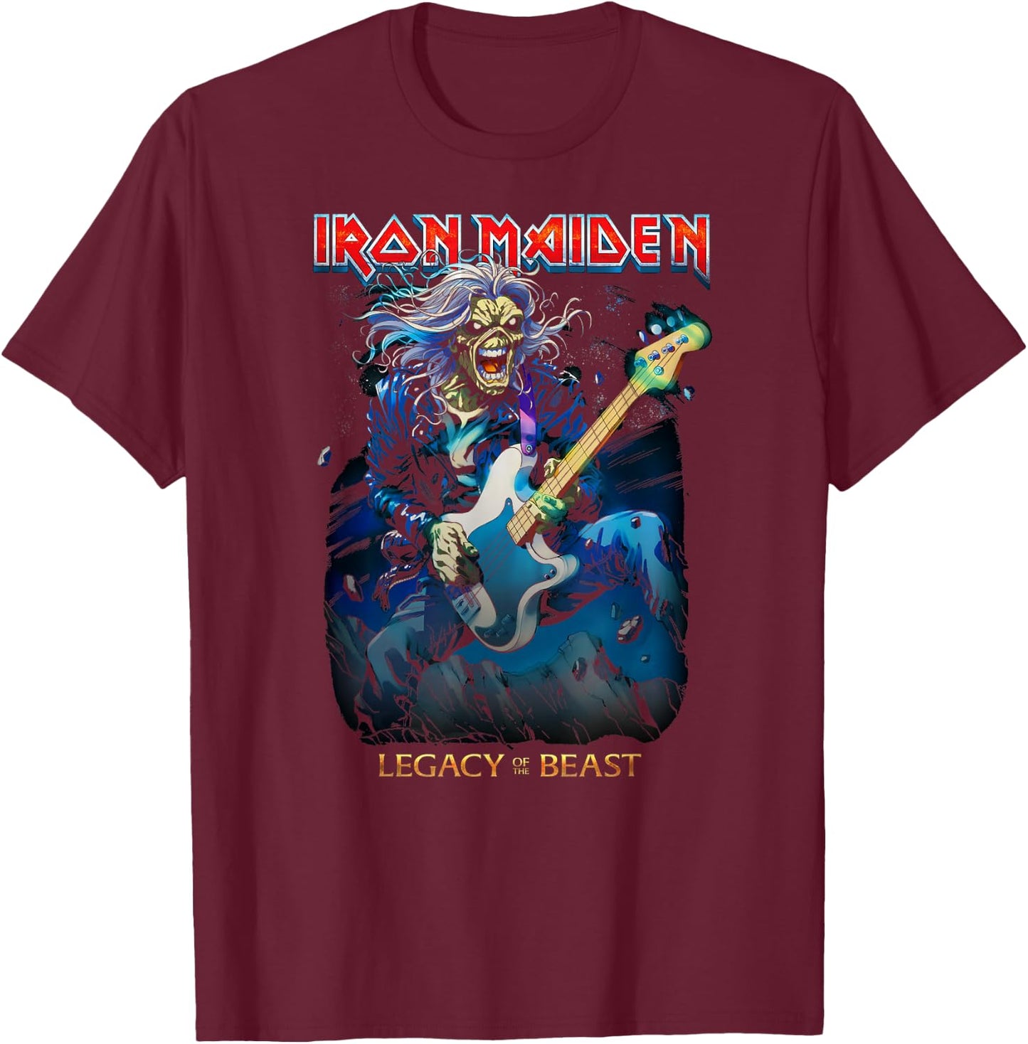 Iron Maiden - Eddie On Bass Small T-Shirt - T-Shirt | Maroon