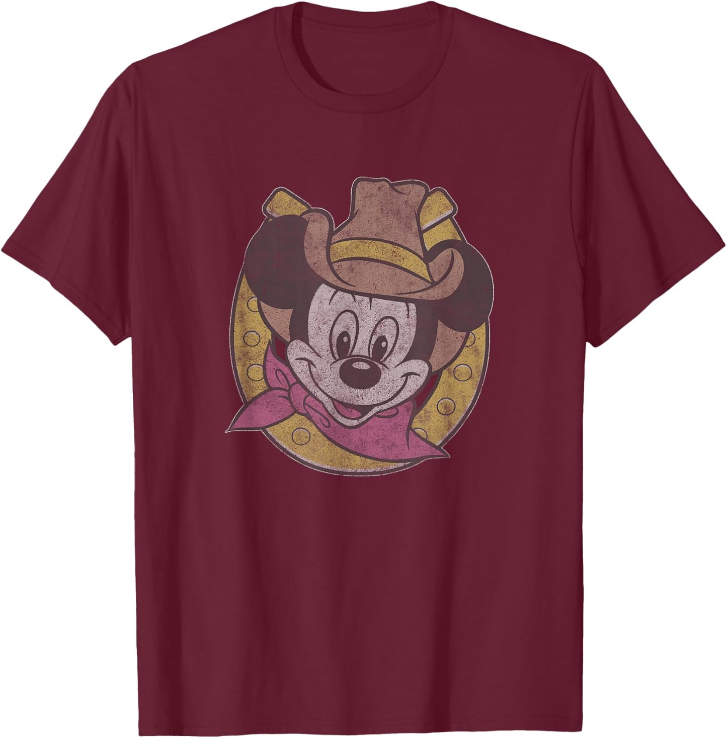 Disney Mickey Cowboy Classic Horseshoe Hat T-Shirt - T-Shirt | Maroon