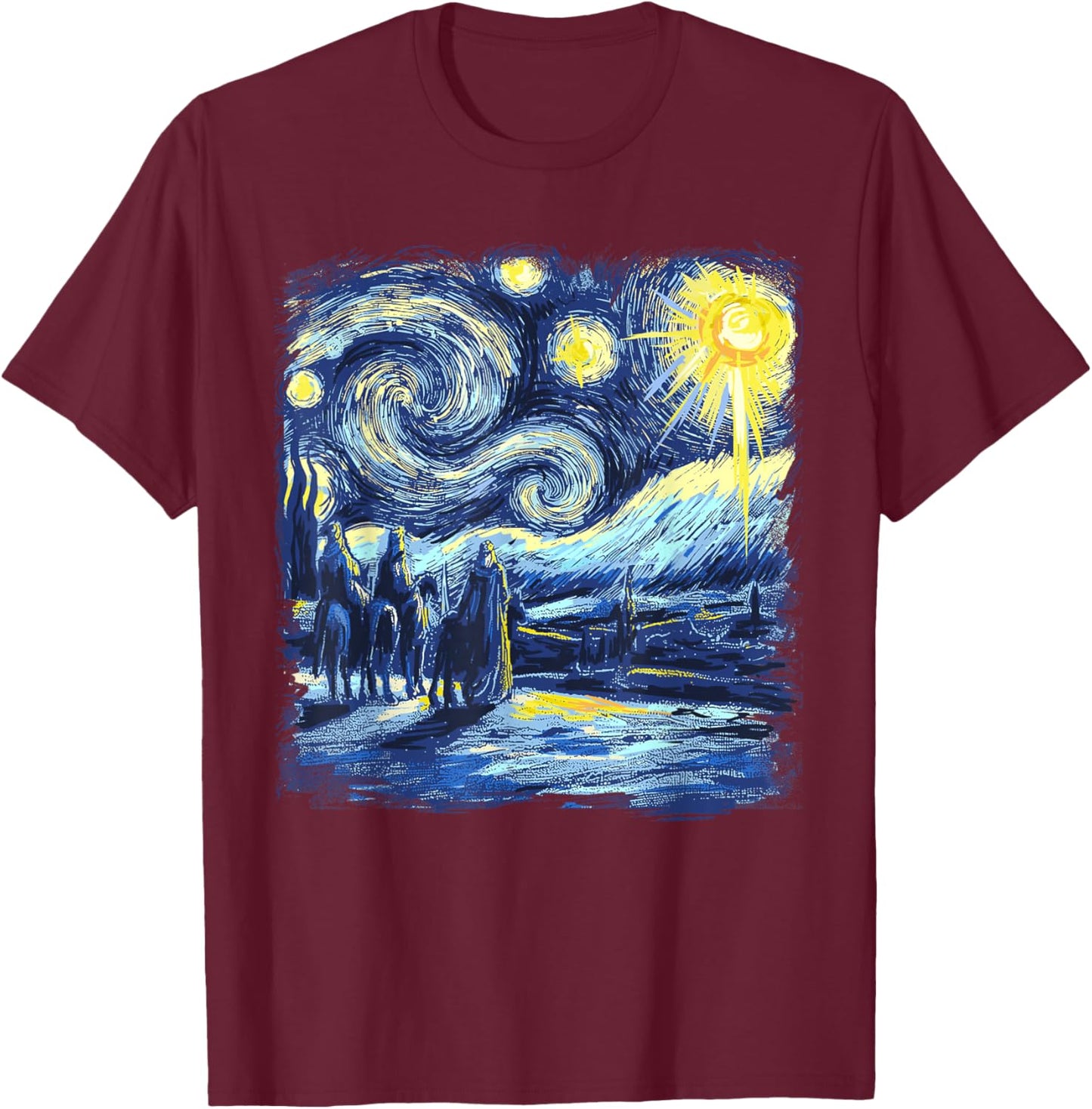 Van Gogh Shirt Starry Night Three Wise Men Funny Christian T-Shirt - T-Shirt | Maroon