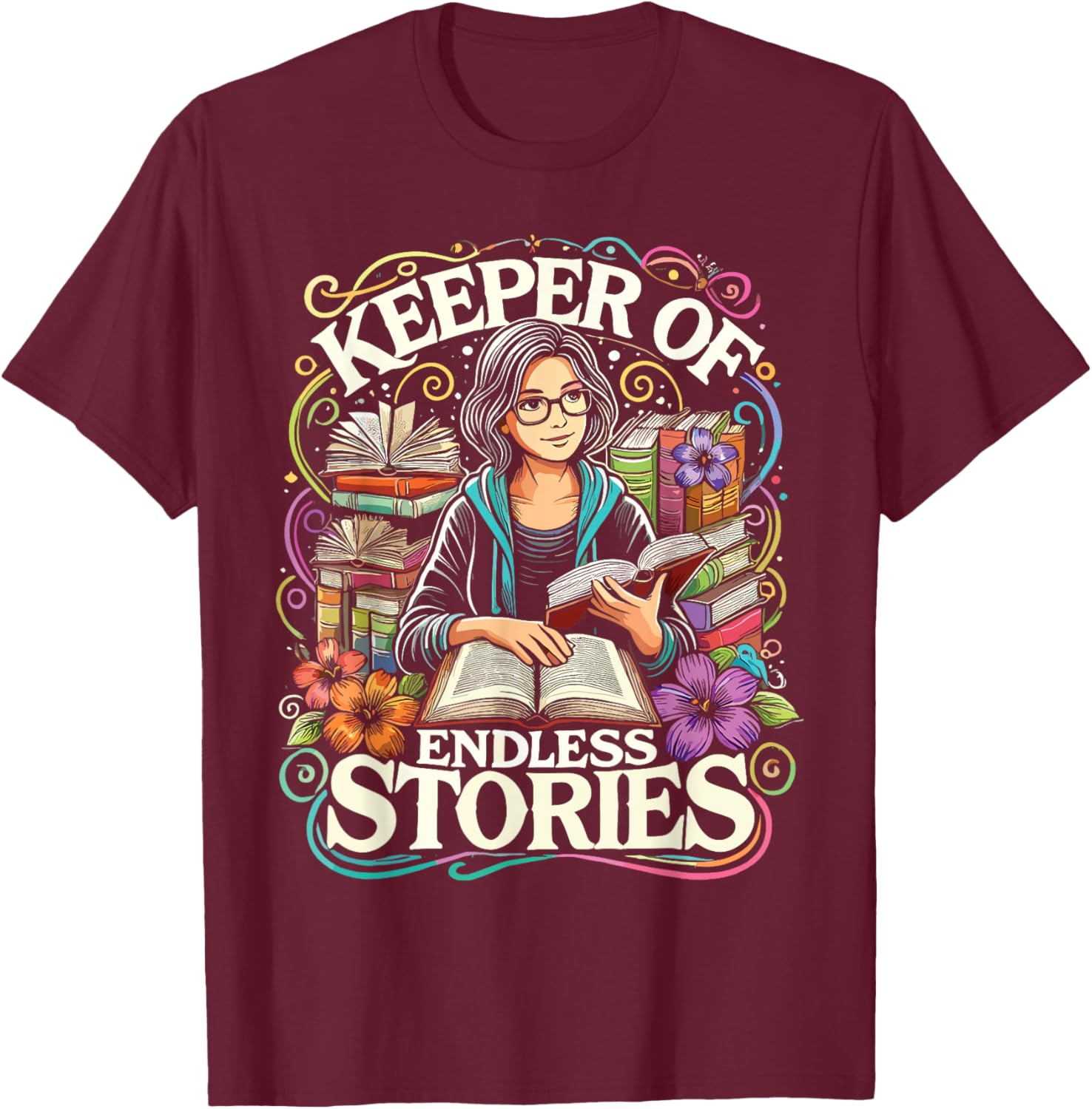 Library Keeper Of Endless Stories Librarian T-Shirt - T-Shirt | Maroon