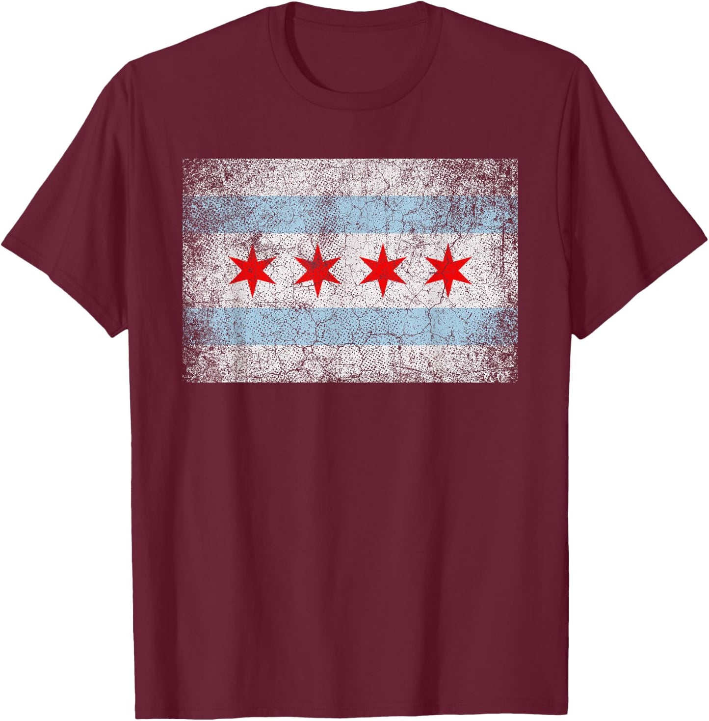 Chicago Flag Distressed Vintage Style Pride Men Women T-Shirt - T-Shirt | Maroon