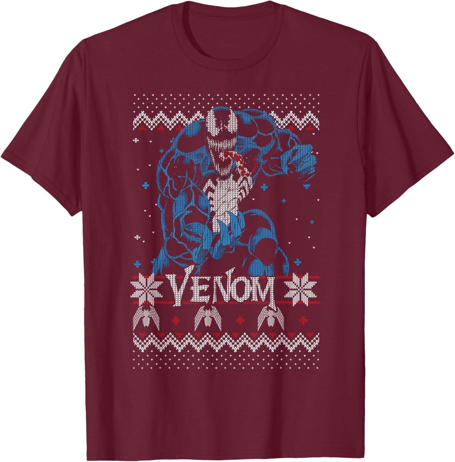 Marvel Christmas Venom Ugly Sweater T-Shirt - T-Shirt | Maroon