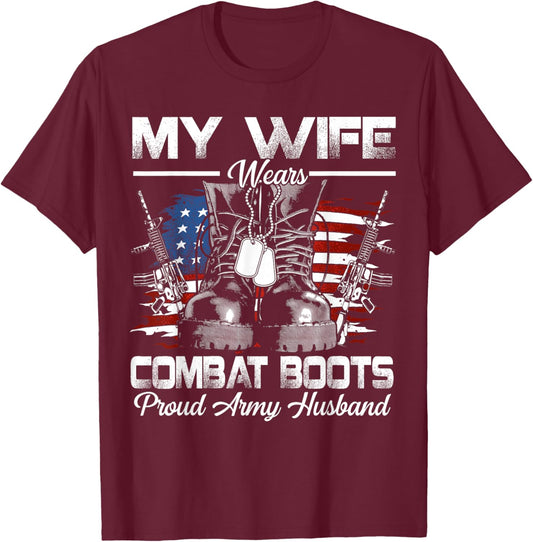 Proud Army Husband Veteran Wife T-Shirt - T-Shirt | Maroon
