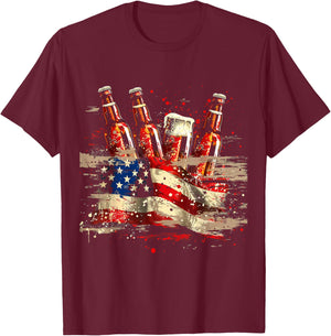 American Flag Beer T-Shirt - T-Shirt | Maroon