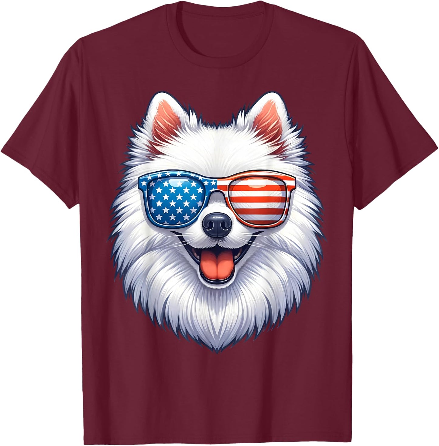 American Eskimo Dog USA Flag Funny Patriotic T-Shirt - T-Shirt | Maroon