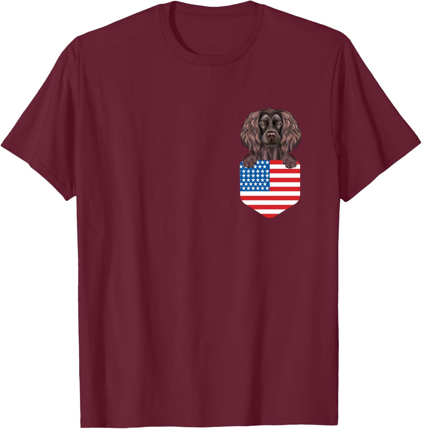 America Flag Boykin Spaniel Dog In Pocket T-Shirt - T-Shirt | Maroon