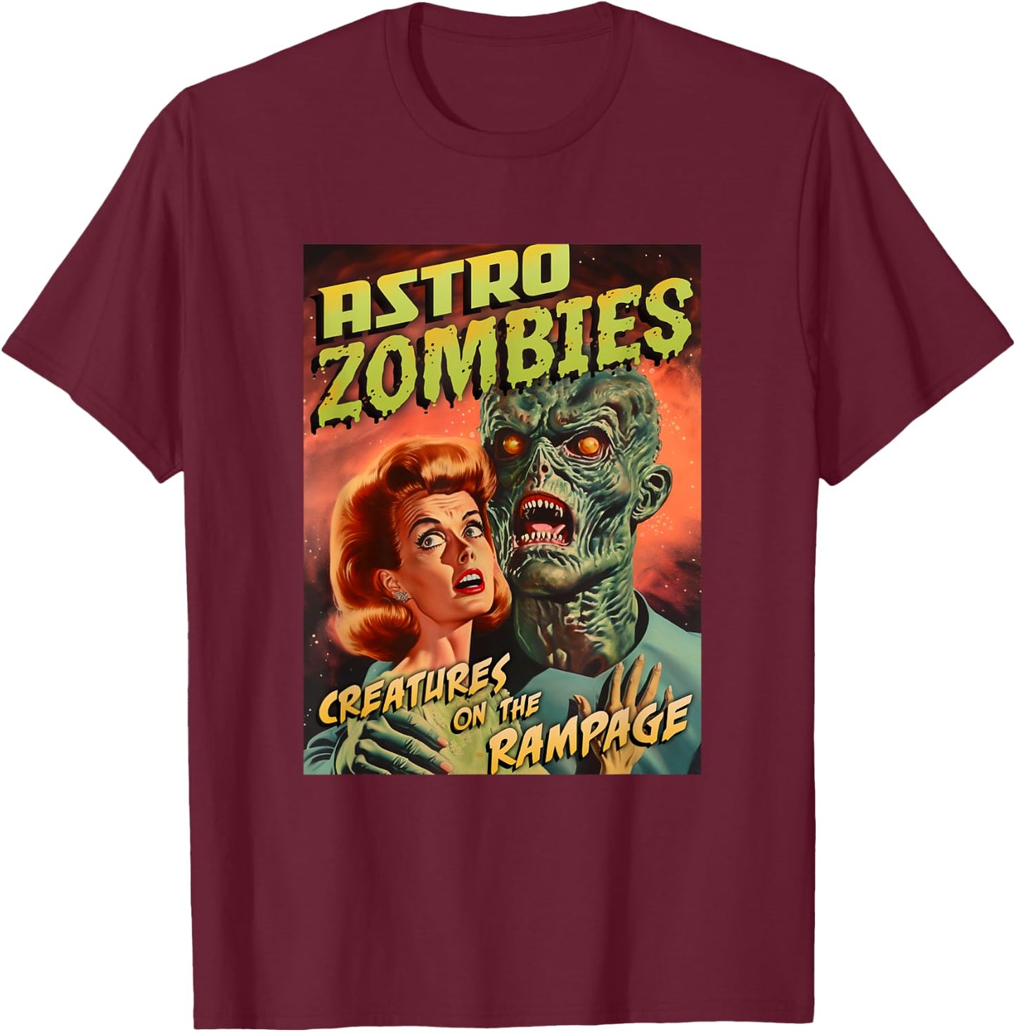 Astro Zombies 1950s Horror Comic Cover T-Shirt - T-Shirt | Maroon