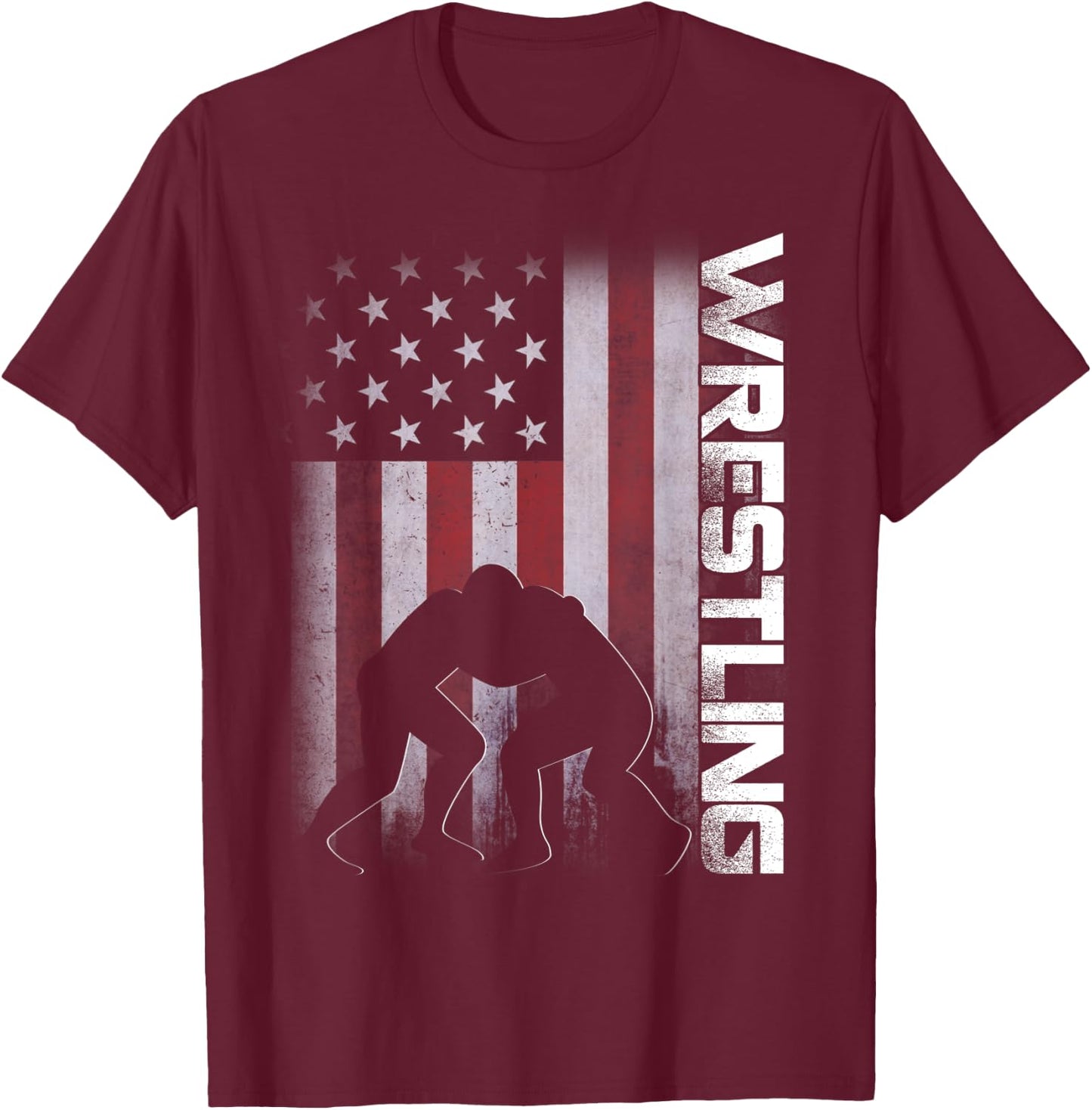 American Flag Wrestling Distressed Wrestle Gift Kids Men T-Shirt - T-Shirt | Maroon