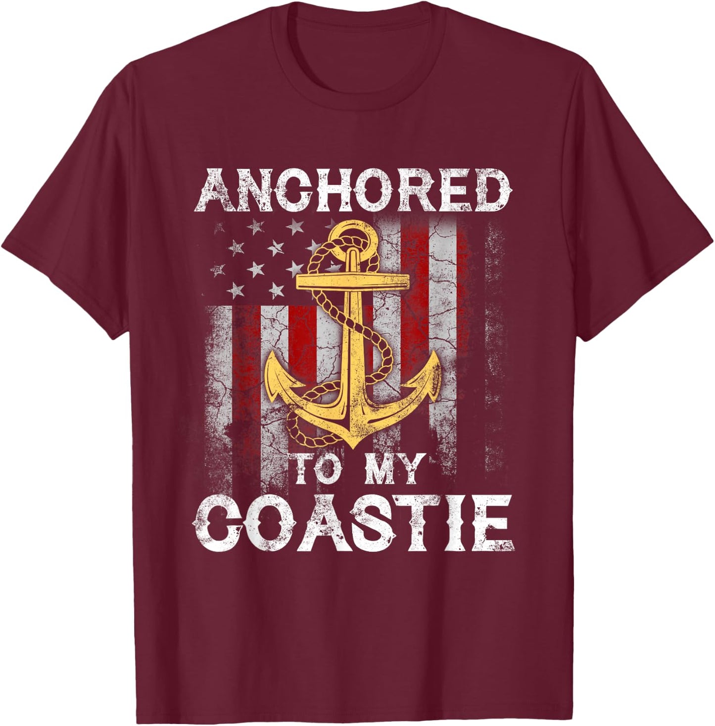 US Coast Guard Veteran Coastie Wife USCG Veteran Flag T-Shirt - T-Shirt | Maroon