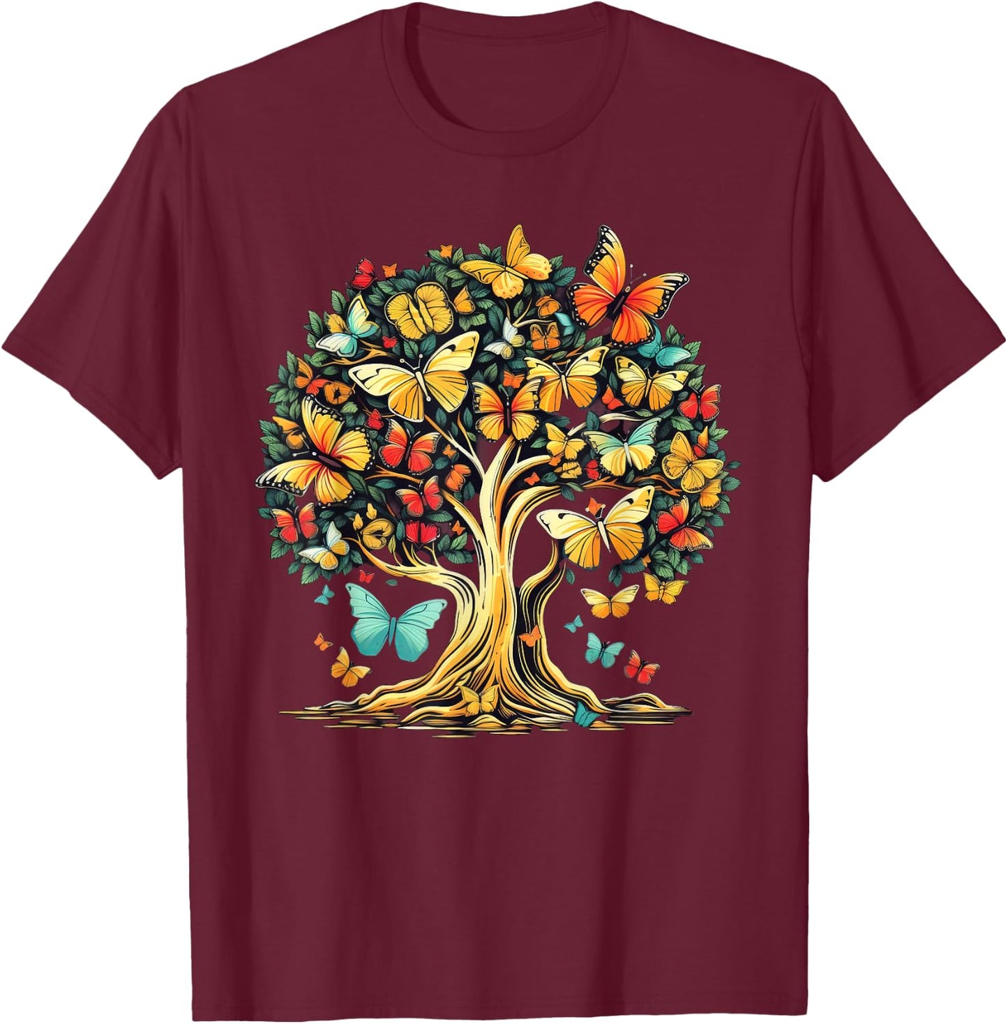 Butterfly Tree Beautiful Butterflies Nature T-Shirt - T-Shirt | Maroon