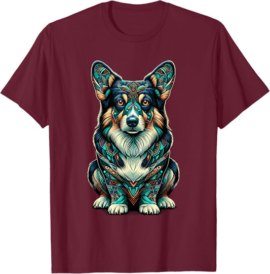 Mandala Art Pembroke Welsh Corgi Corgis T-Shirt - T-Shirt | Maroon