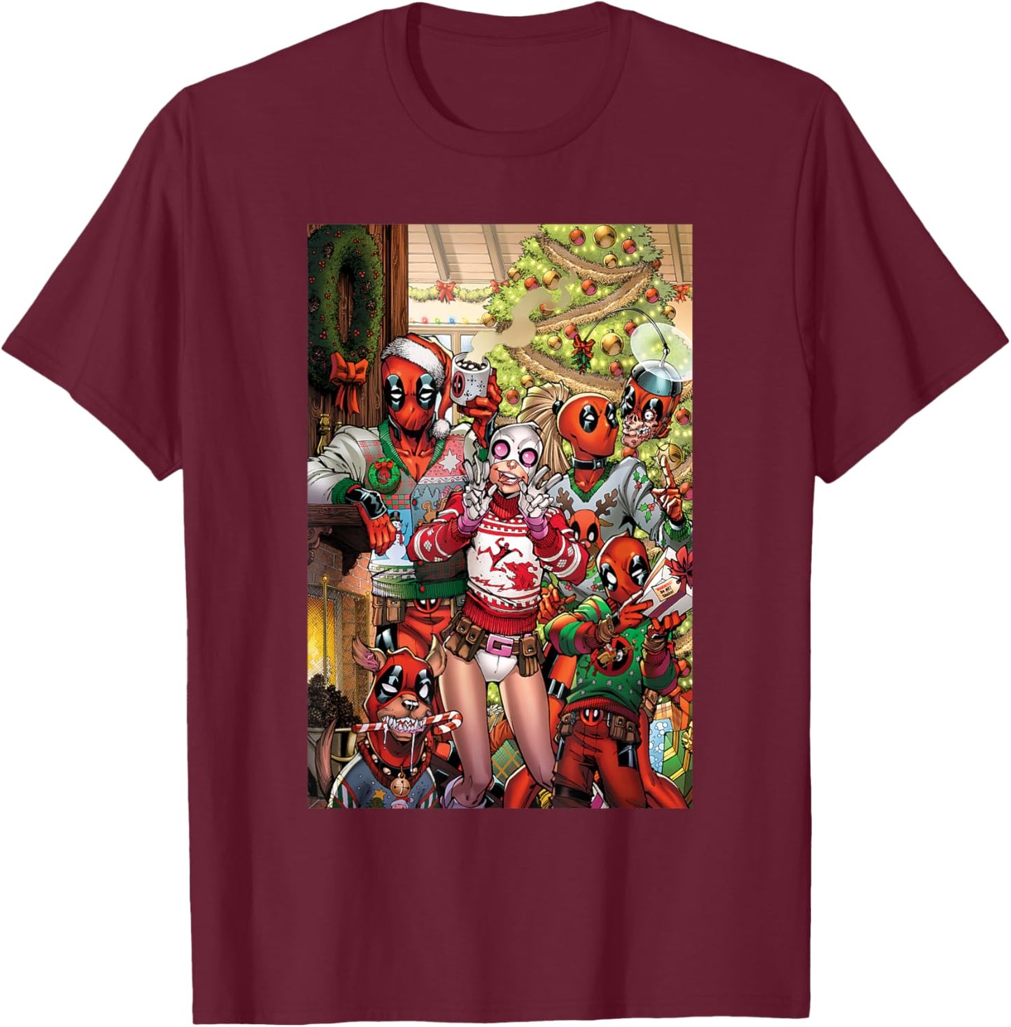 Marvel Gwenpool & Deadpool Family Christmas Holiday T-Shirt - T-Shirt | Maroon