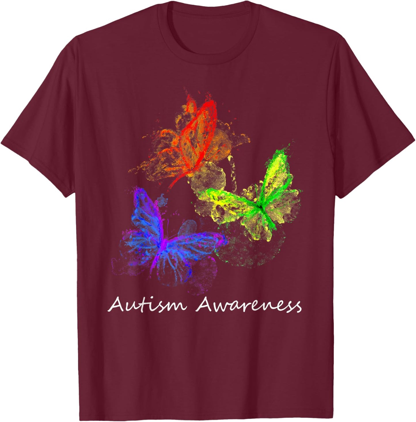 Autism Awareness Butterflies Without Puzzle Pieces Colorful T-Shirt - T-Shirt | Maroon
