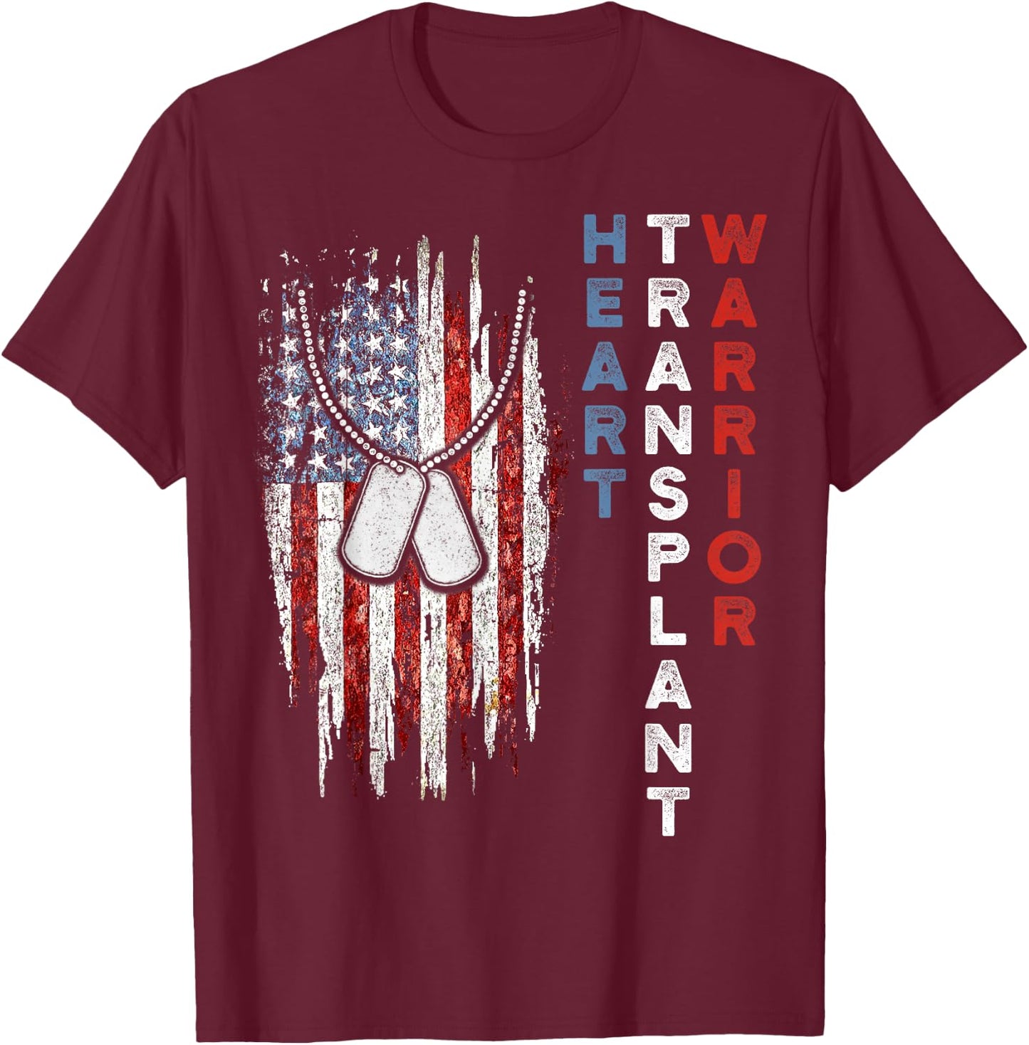 Heart Transplant Recipient Heart Flag US Surgery Survivor T-Shirt - T-Shirt | Maroon