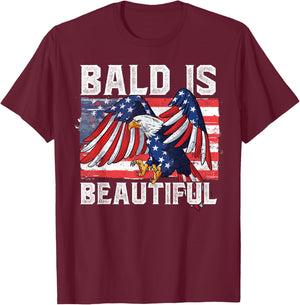 Bald Is Beautiful 4th Of July T-Shirt - T-Shirt | Maroon
