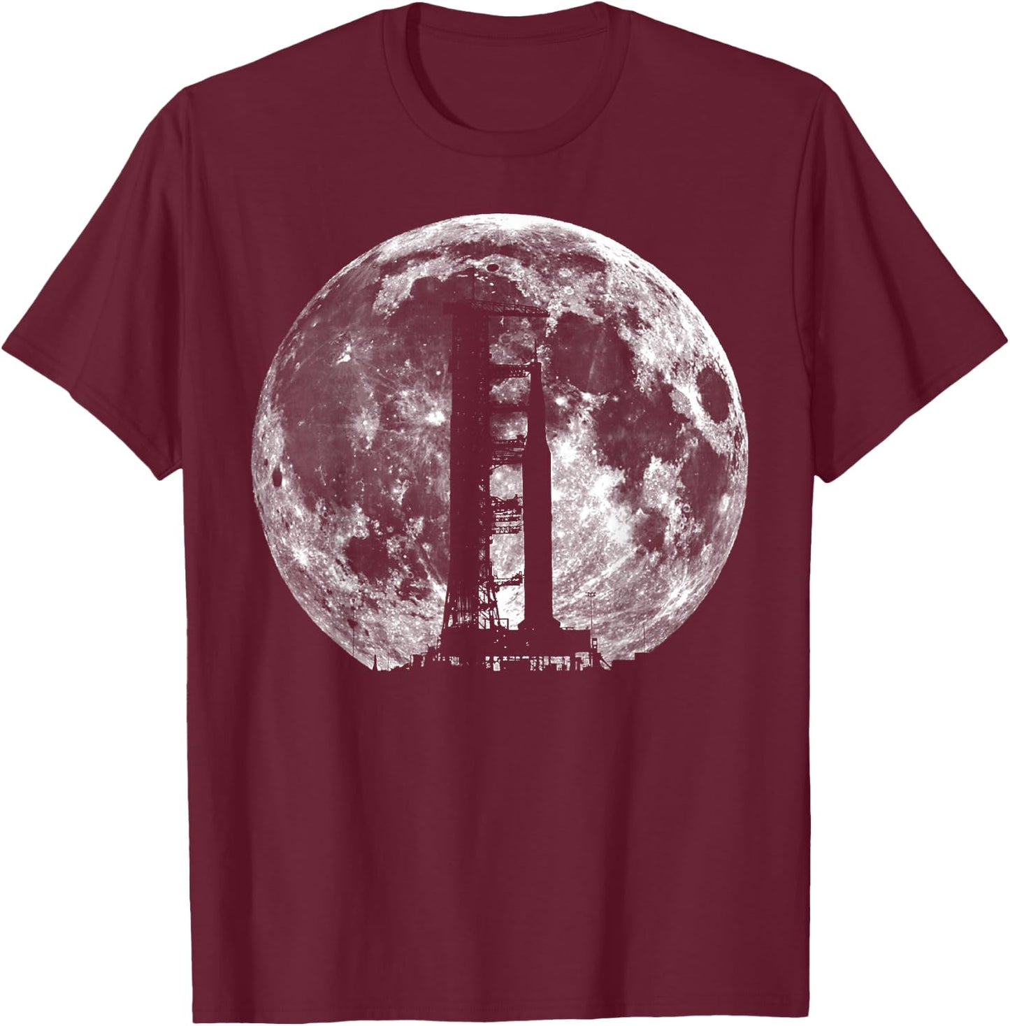 Saturn V Rocket Silhouette and Moon graphic NASA T-Shirt - T-Shirt | Maroon