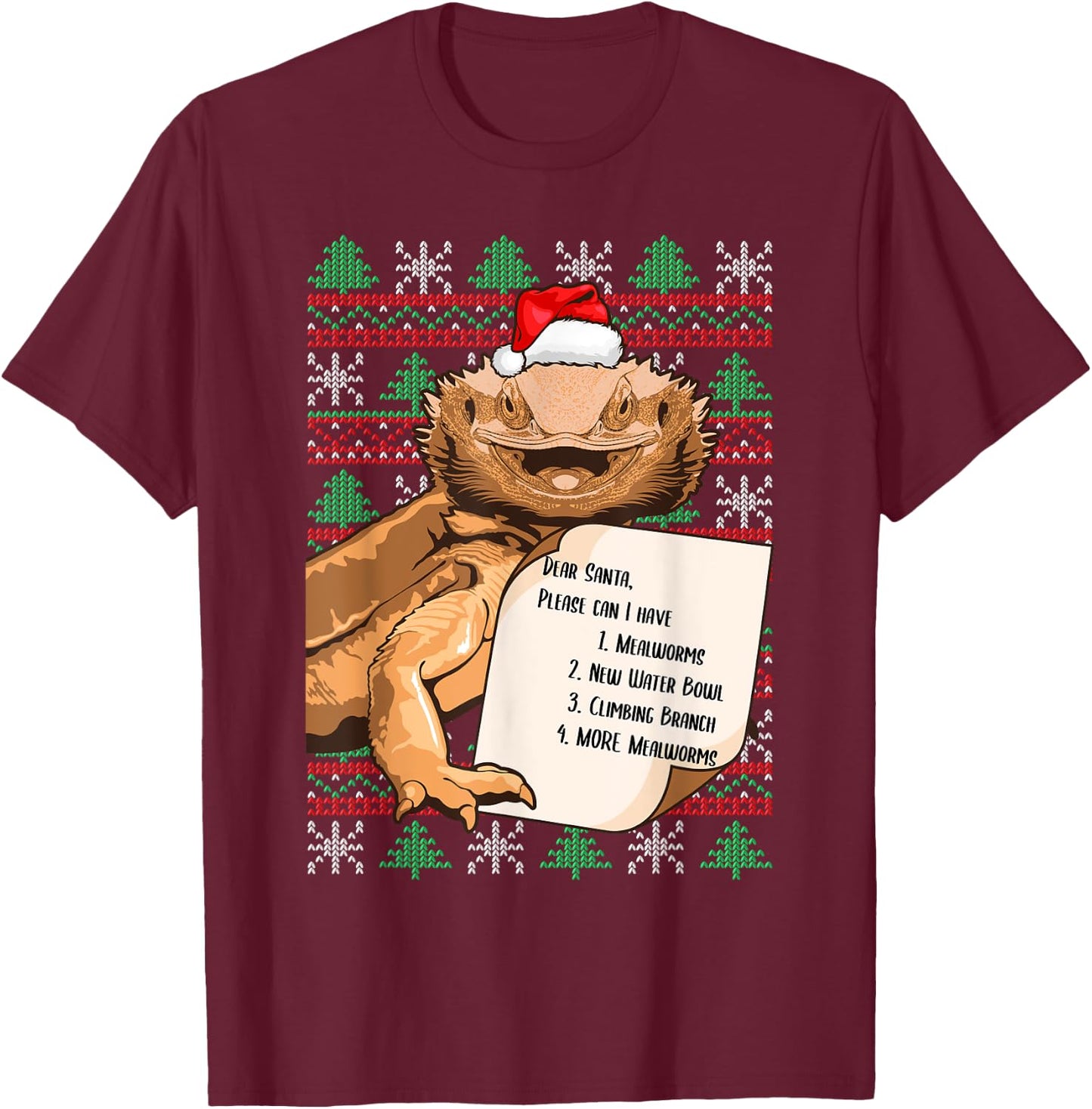 Funny Bearded Dragon Christmas Apparel Reptile Lover Lizard T-Shirt - T-Shirt | Maroon