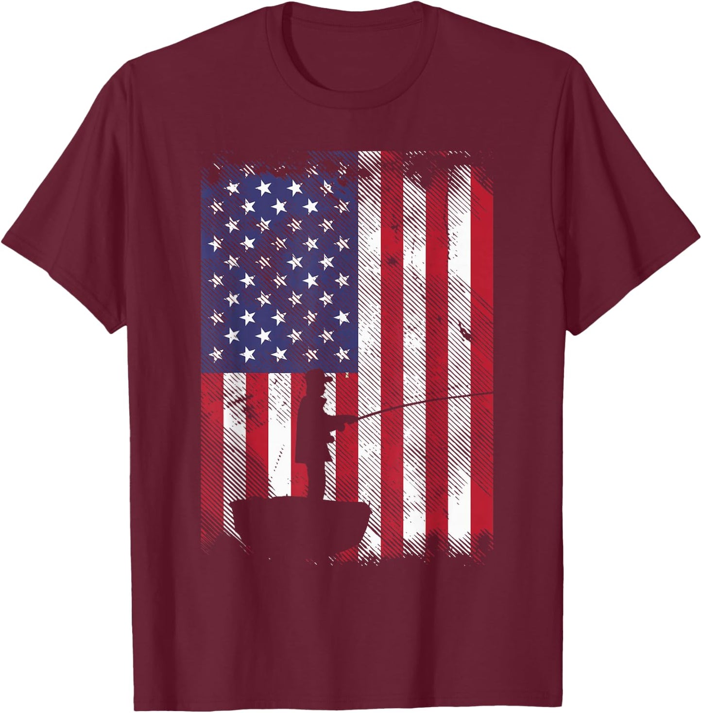 America Flag Fisherman Vintage Fishing Patriotic Angler Gift T-Shirt - T-Shirt | Maroon