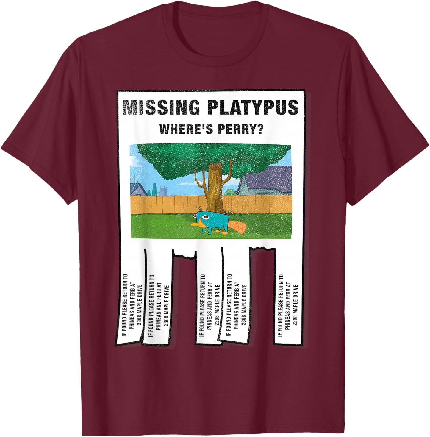 Disney Phineas and Ferb Missing Platypus Poster Small T-Shirt - T-Shirt | Maroon