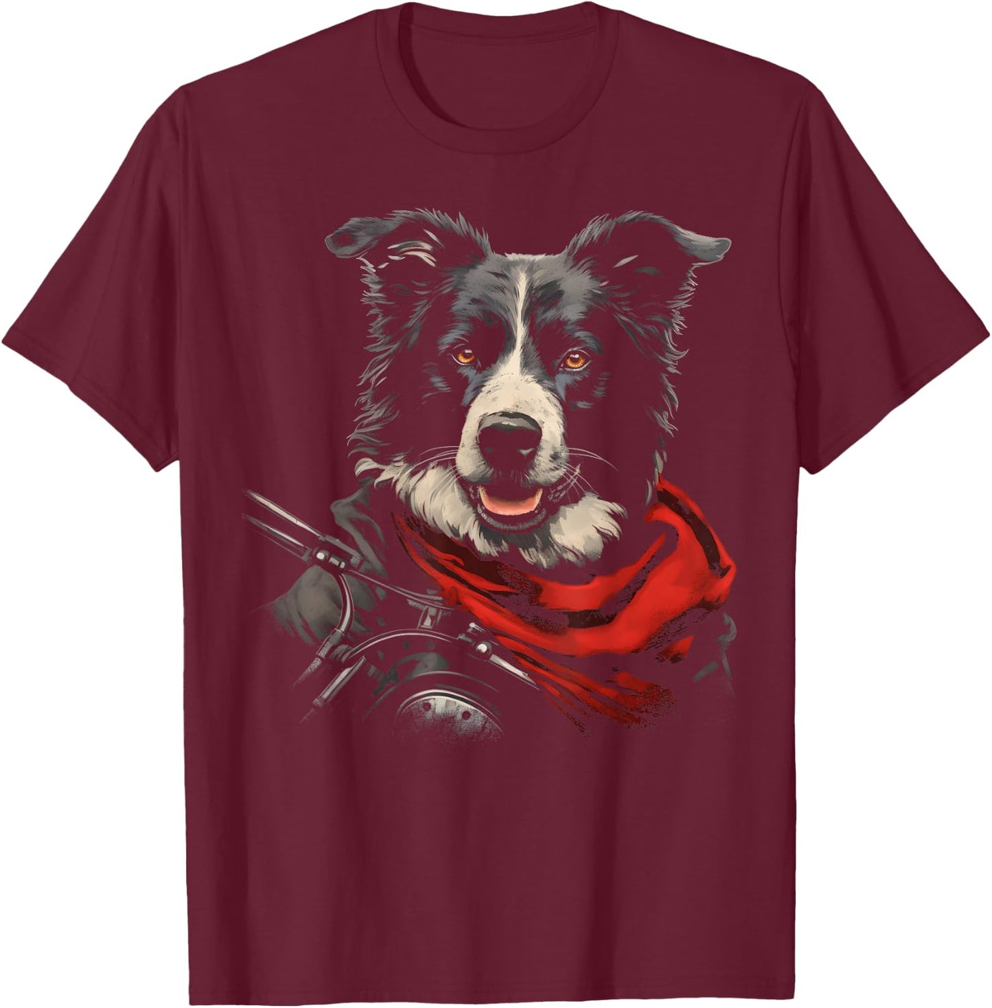 Cool Motorcycle Dad Biker Dog Funny Border Collie Dad Rider Men T-Shirt - T-Shirt | Maroon