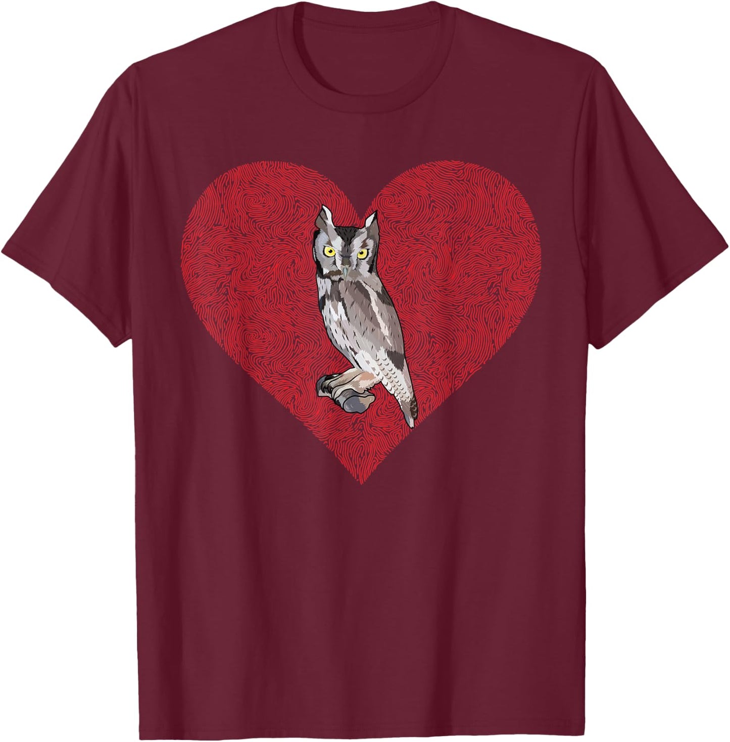 Western Screech-Owl Valentines Day Bird Love Fingerprint T-Shirt - T-Shirt | Maroon