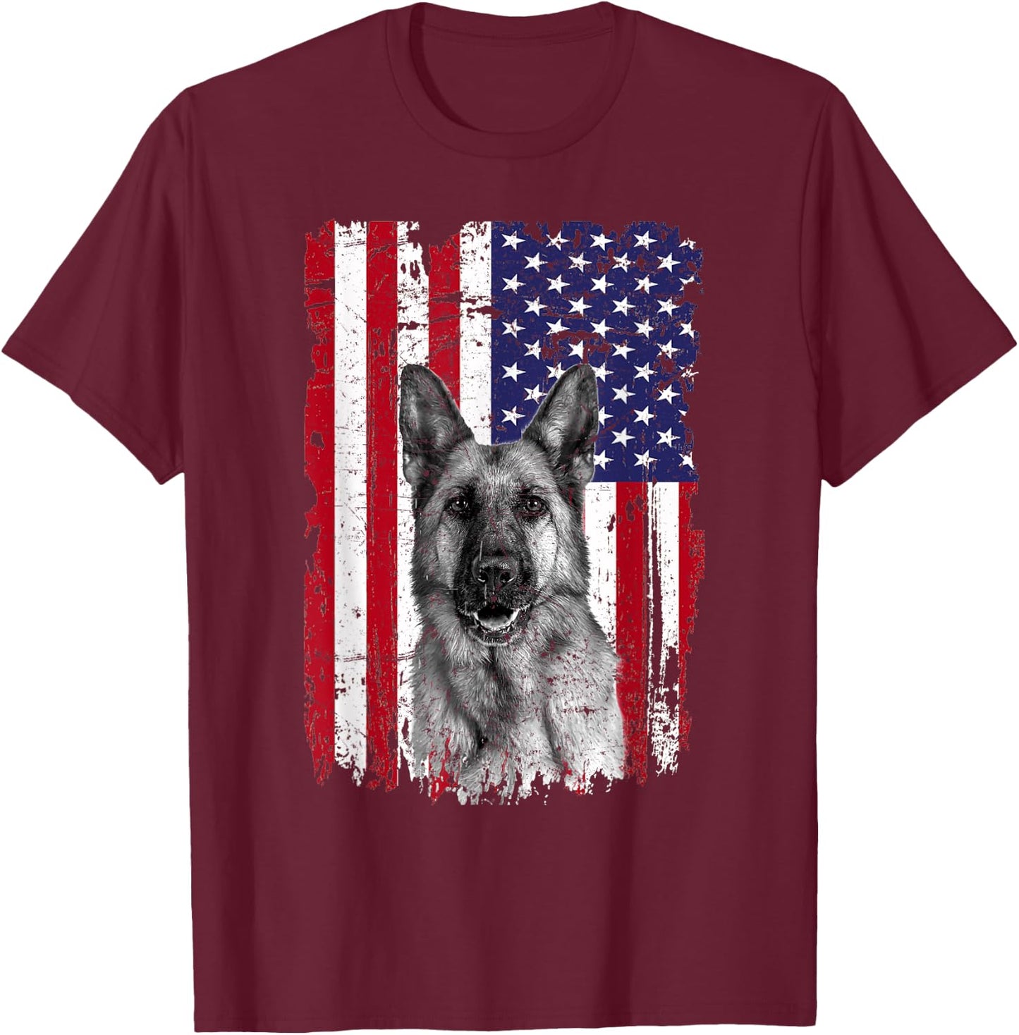 Patriotic German Shepherd American Flag 2023 4th of July T-Shirt - T-Shirt | Maroon