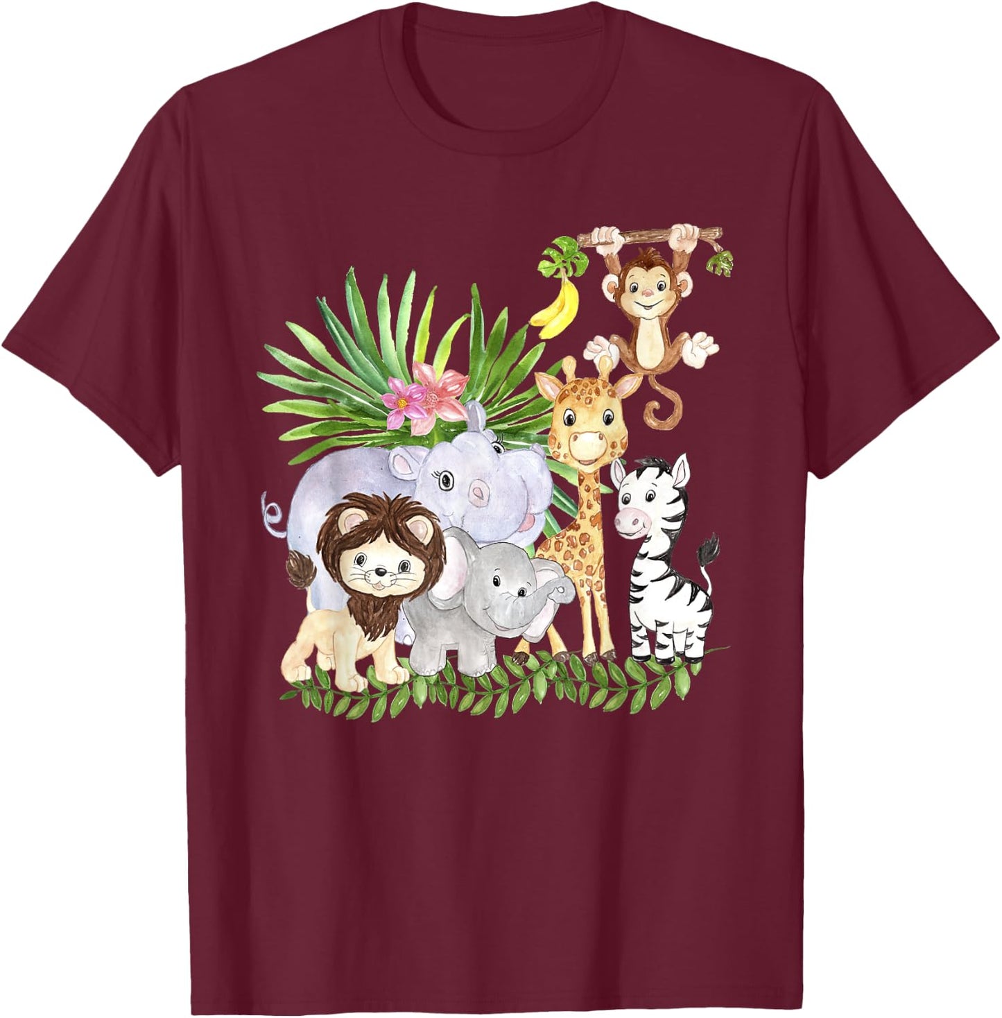 Zoo Animals Wildlife Birthday Party A Day At The Zoo Safari T-Shirt - T-Shirt | Maroon