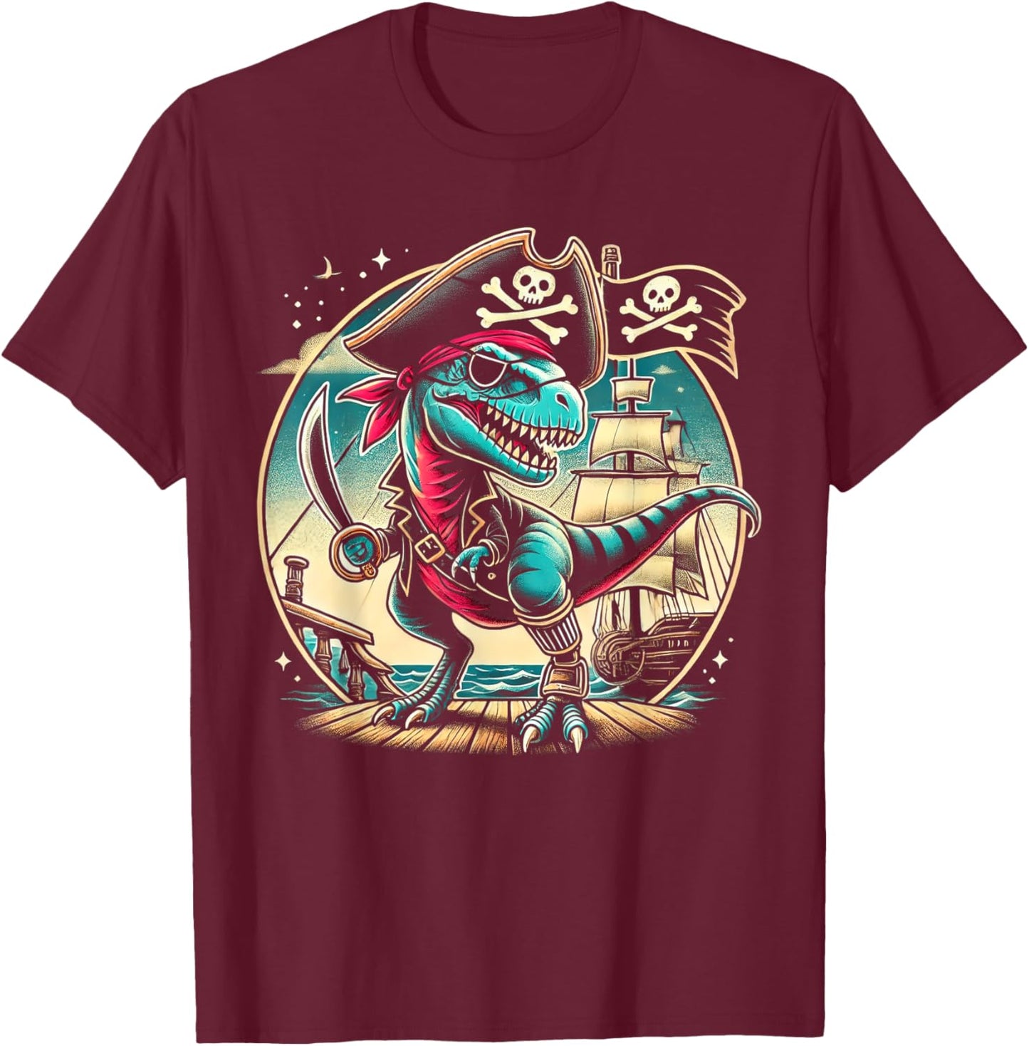 Pirate Dinosaur Tyrannosaurus Funny T-rex Halloween Costume T-Shirt - T-Shirt | Maroon