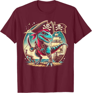Pirate Dinosaur Tyrannosaurus Funny T-rex Halloween Costume T-Shirt - T-Shirt | Maroon