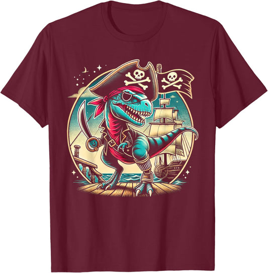 Pirate Dinosaur Tyrannosaurus Funny T-rex Halloween Costume T-Shirt - T-Shirt | Maroon