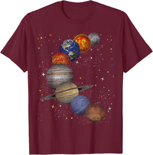 Galaxy Planets Sun Universe Outer Space Science T-Shirt - T-Shirt | Maroon