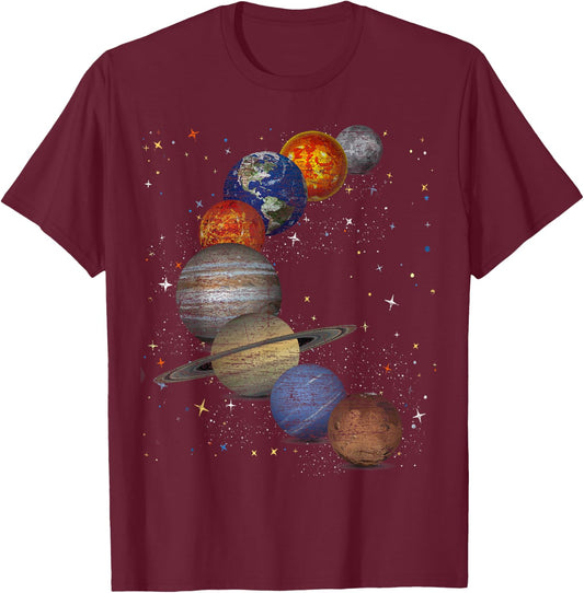 Galaxy Planets Sun Universe Outer Space Science T-Shirt - T-Shirt | Maroon