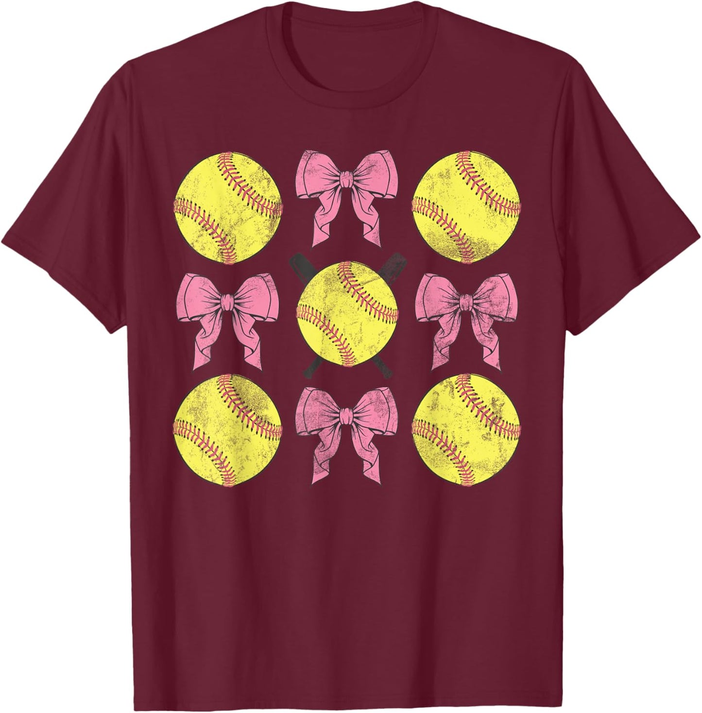 Softball Coquette Bows Game Day Softball Lover T-Shirt - T-Shirt | Maroon