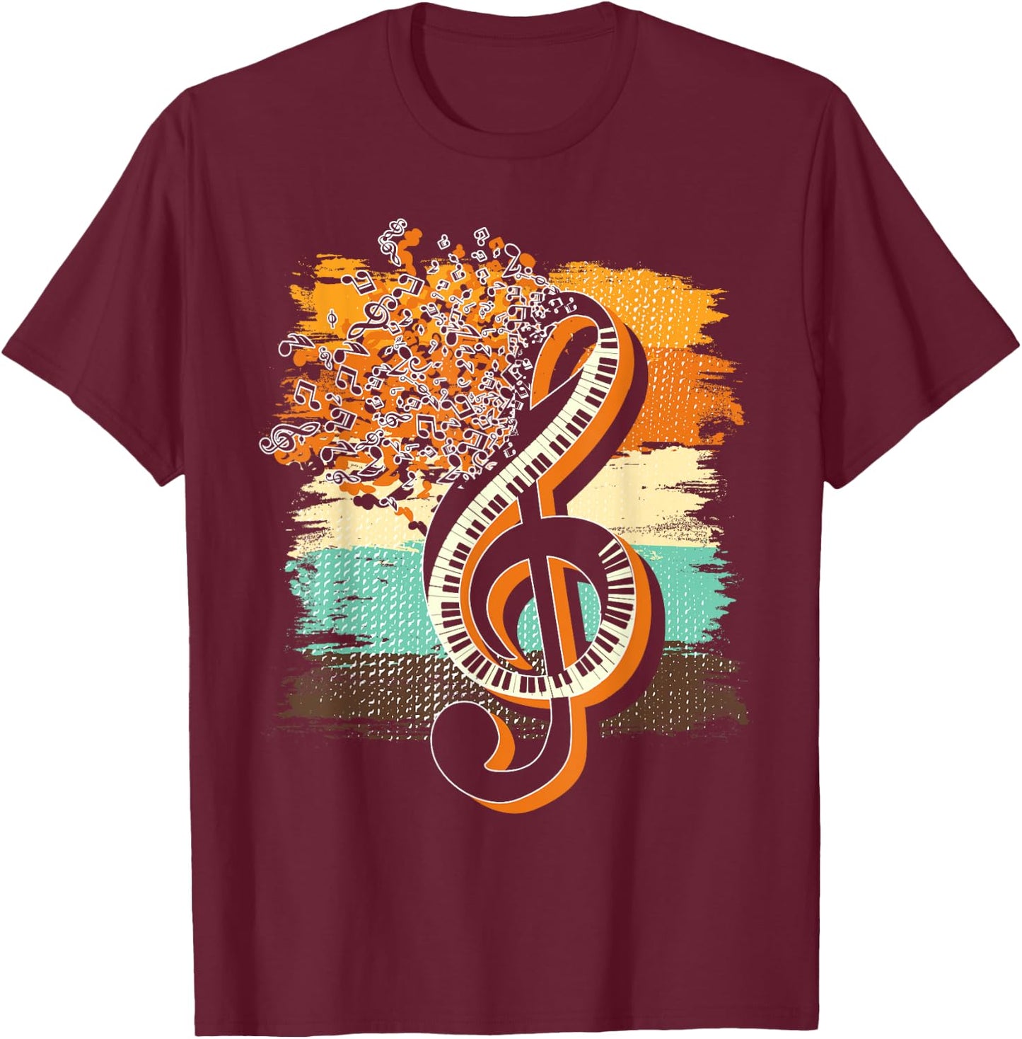 Retro Musician Music Notes Piano Keys Treble Clef Music T-Shirt - T-Shirt | Maroon
