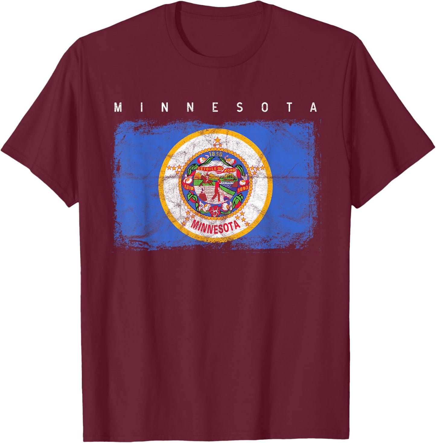 Minnesota Vintage Distressed Home State Flag Design T-Shirt - T-Shirt | Maroon