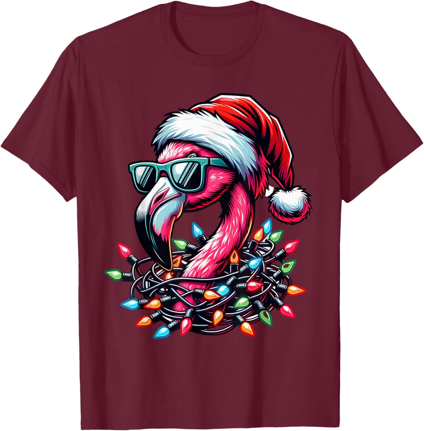 Funny Tropical Pink Flamingo Christmas in July Hawaii Summer T-Shirt - T-Shirt | Maroon