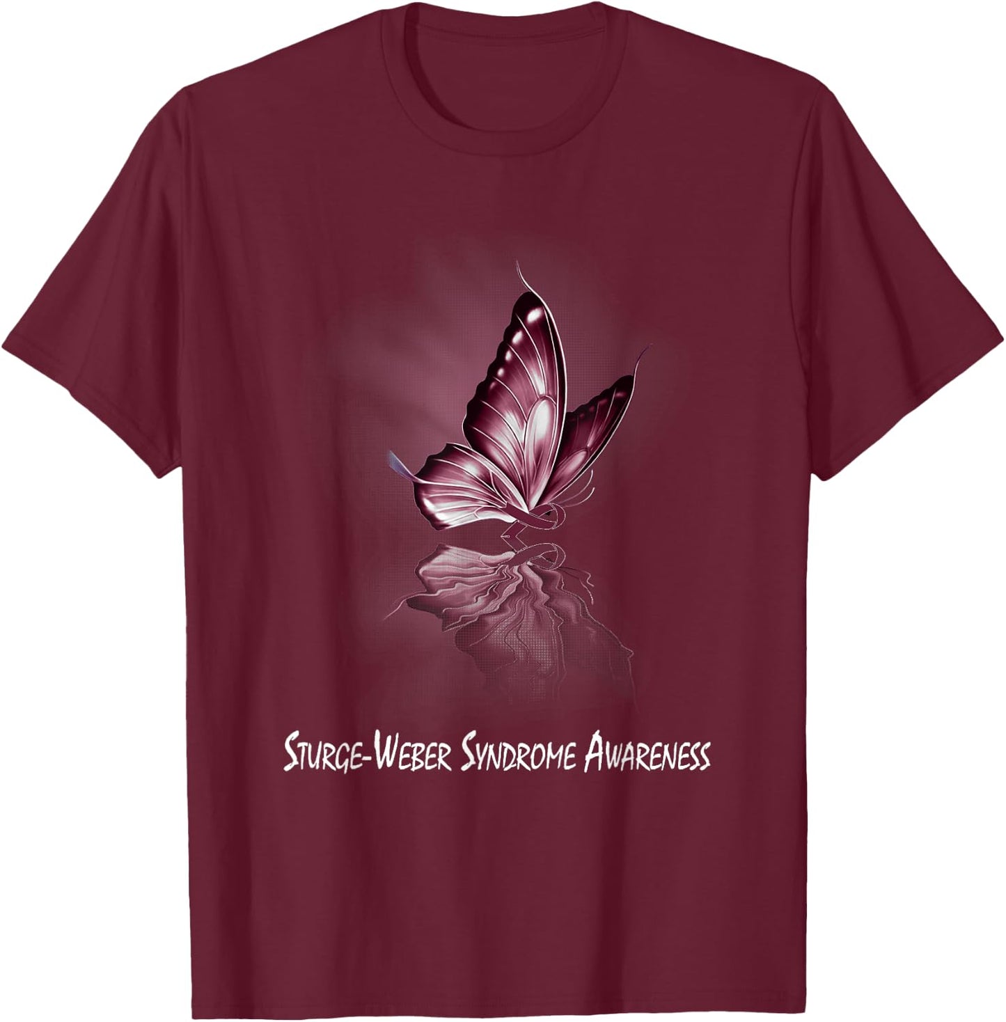 Butterfly Ribbon Sturge-Weber Syndrome Awareness T-Shirt - T-Shirt | Maroon