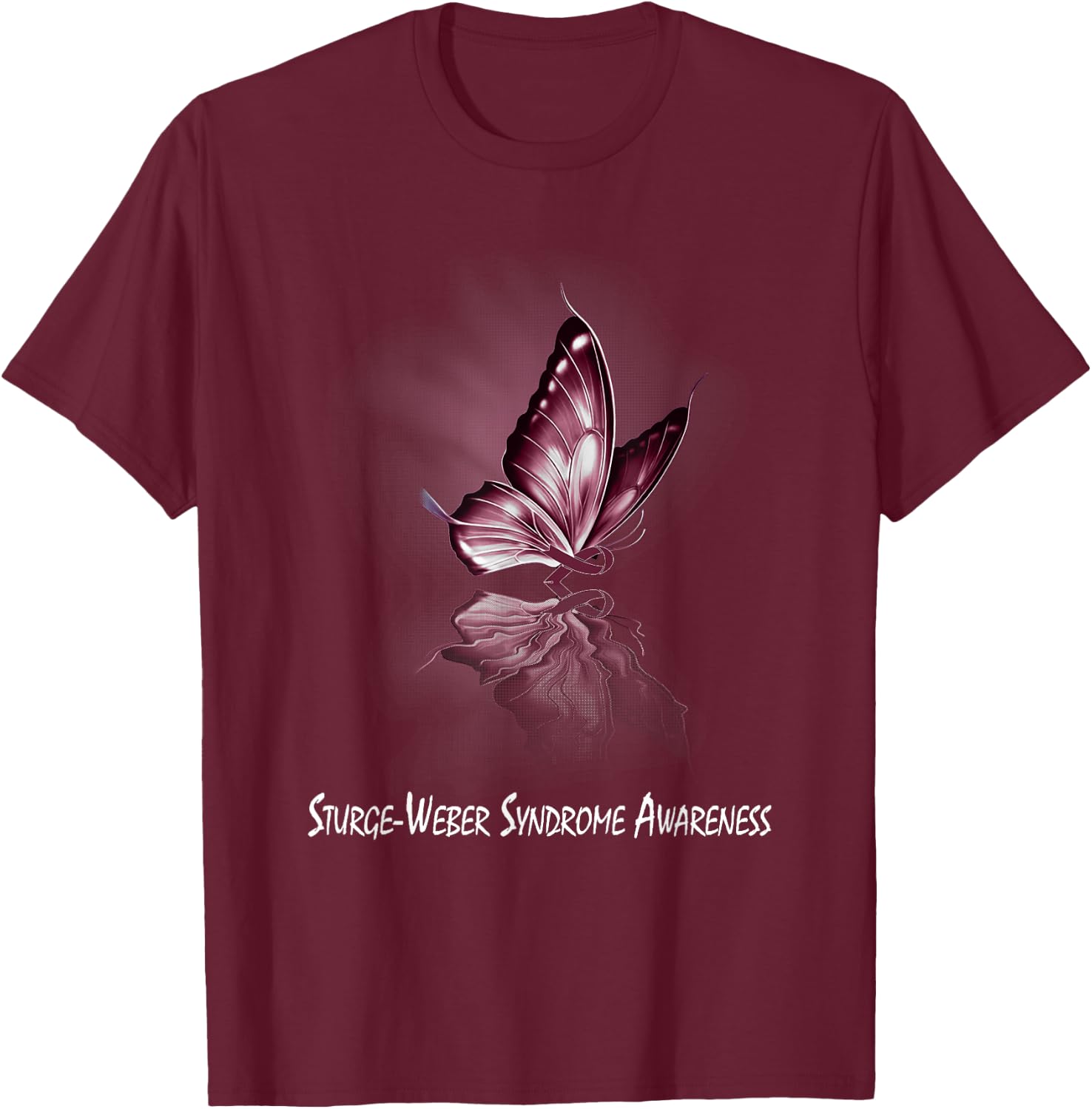 Butterfly Ribbon Sturge-Weber Syndrome Awareness T-Shirt - T-Shirt | Maroon